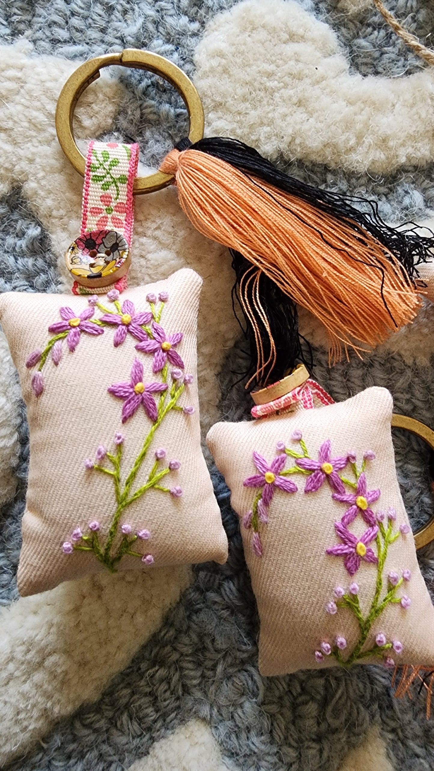 Ikali - Floral Purple Flowers - Hand-embroidered Keychain