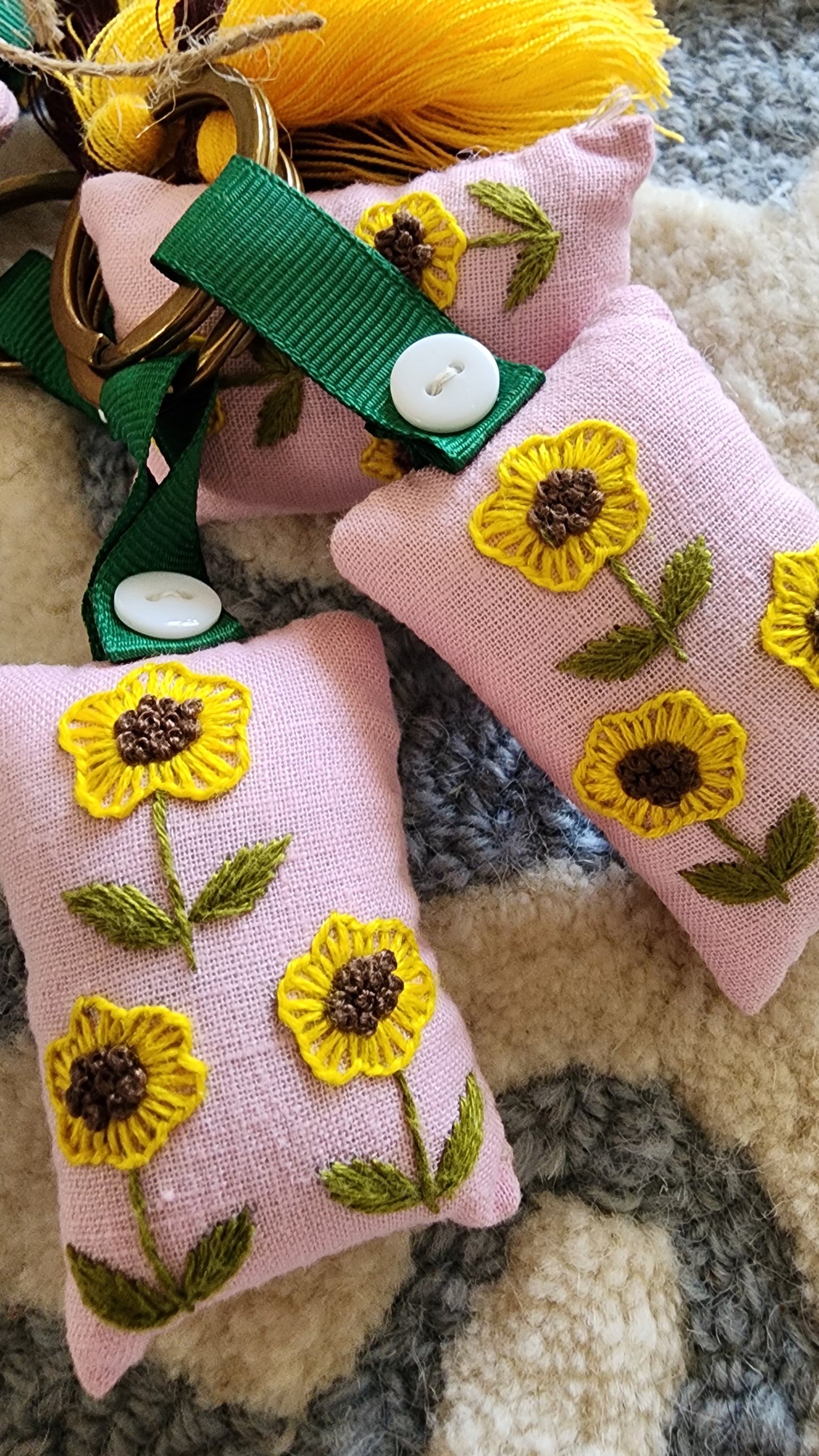 Ikali - Floral Yellow Flowers - Hand-embroidered Keychain