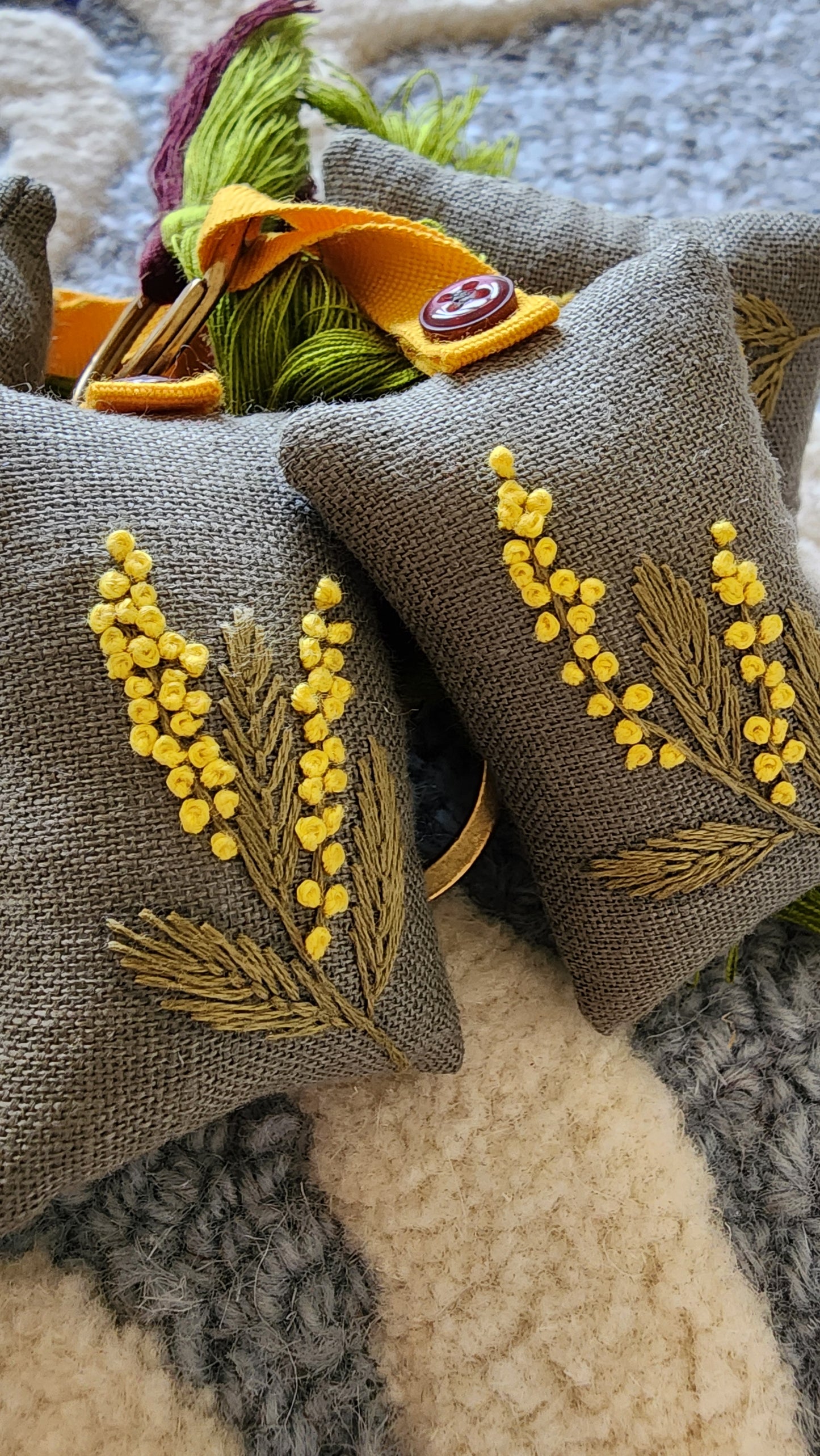 Ikali - Floral Mimosa - Hand-embroidered Keychain