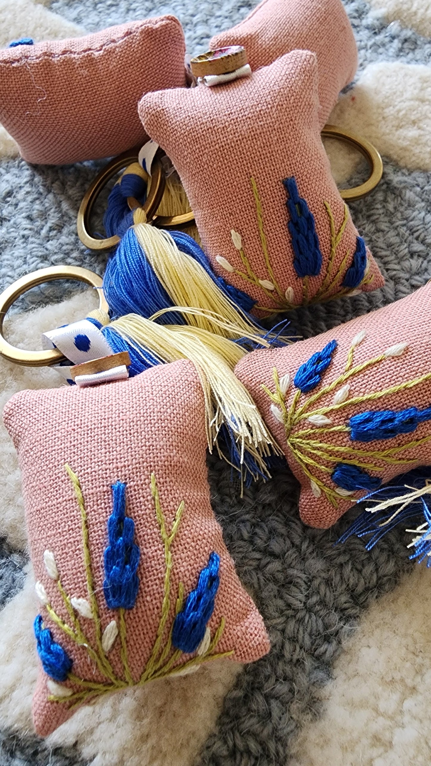 Ikali - Floral Blue Stalks - Hand-embroidered Keychain