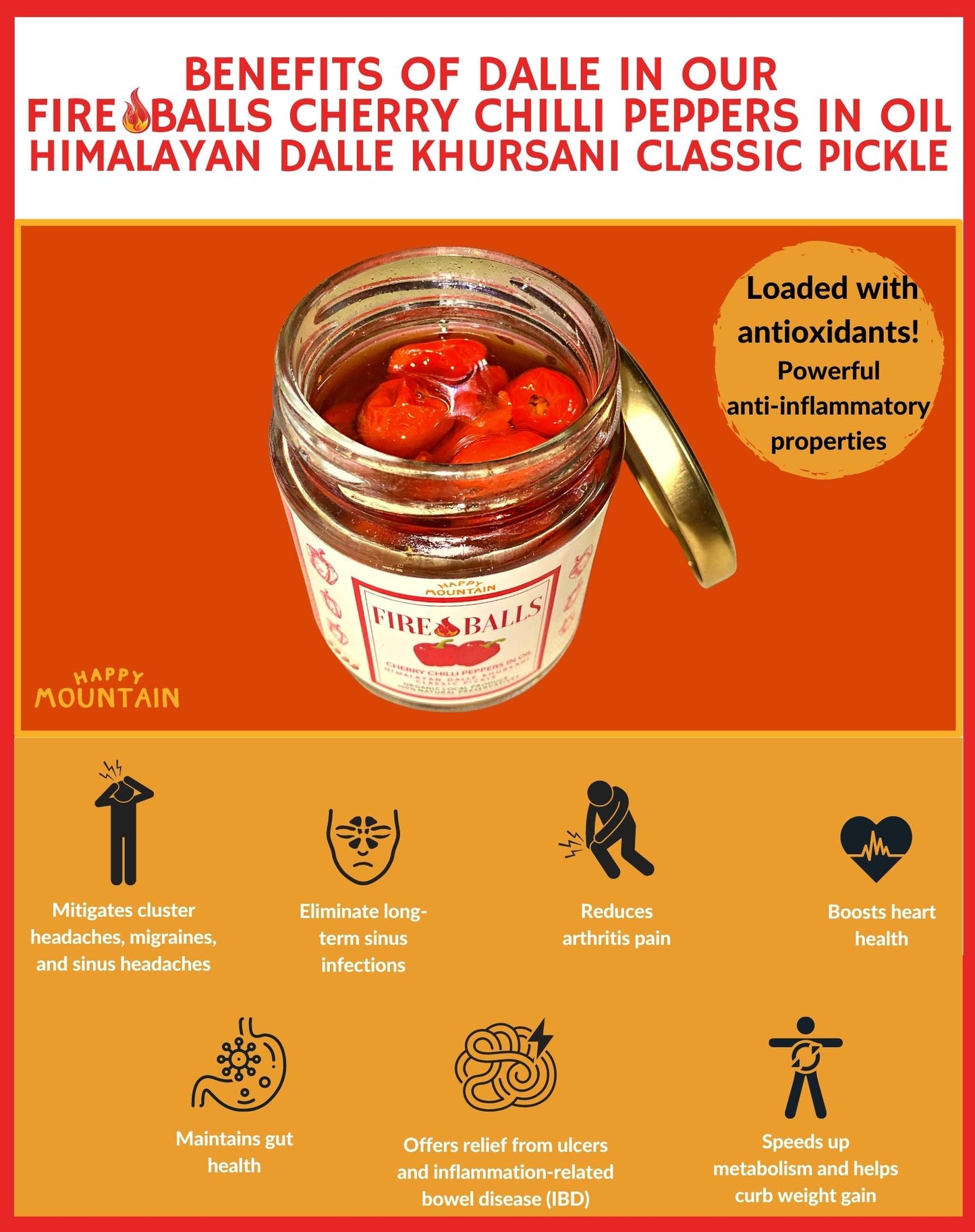 Happy Mountain™ - Fireballs™ - Cherry Chilli Peppers (Dalle Khursani) in Oil Twin Combo (x 2)