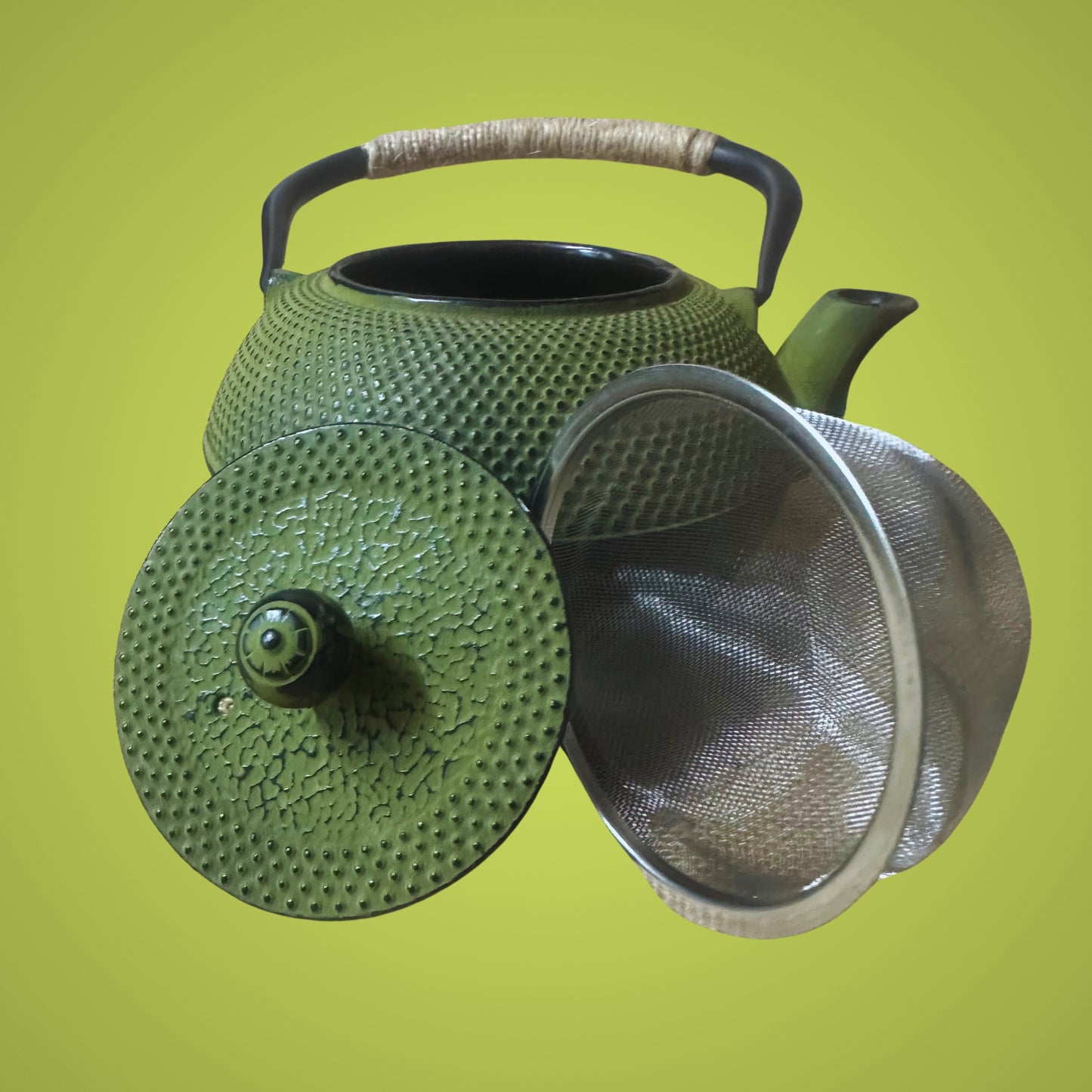 Cast-Iron Hobnail TeaPot - Traditional Japanese Tetsubin (Tetsu-Kyusu) Olive Green Arare TeaPot 1200ml
