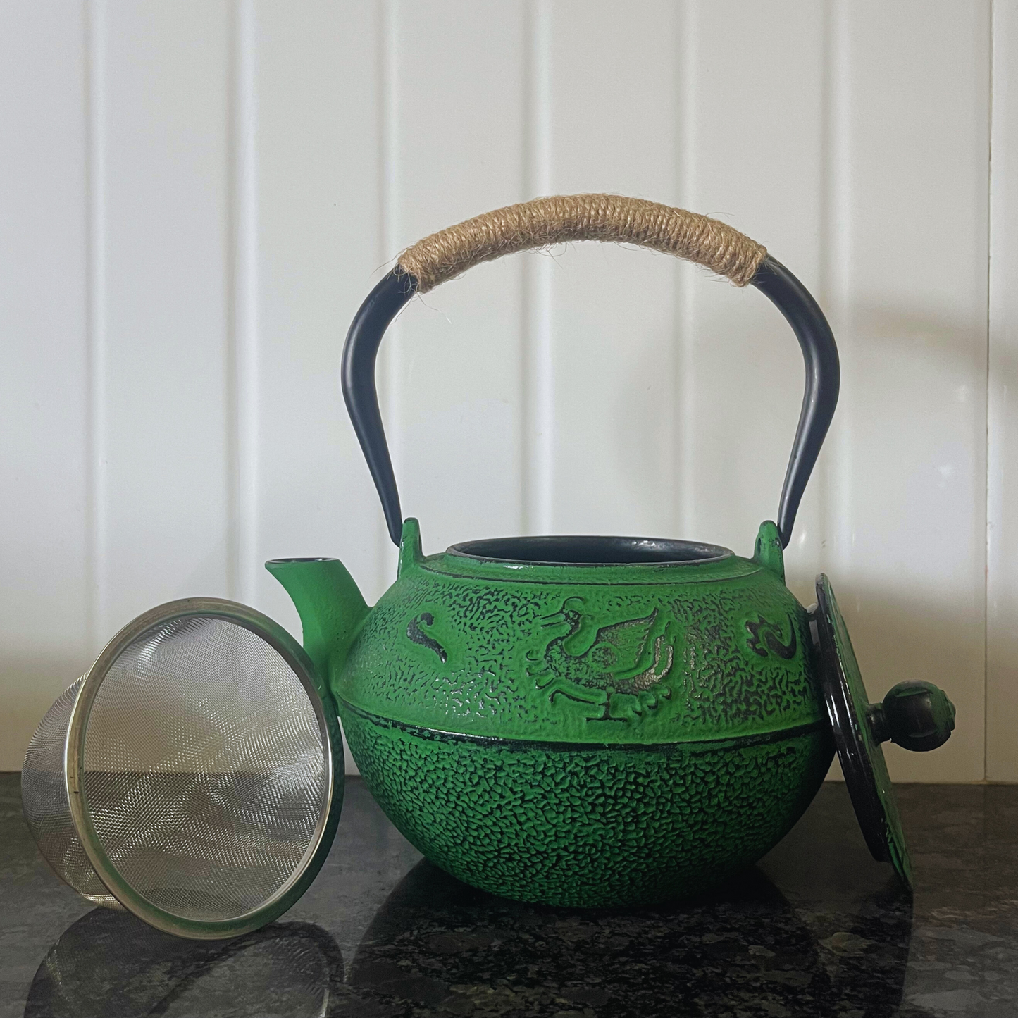 Cast-Iron Hobnail TeaPot - Traditional Japanese Tetsubin (Tetsu-Kyusu) Jade Green Dragon TeaPot 1200ml