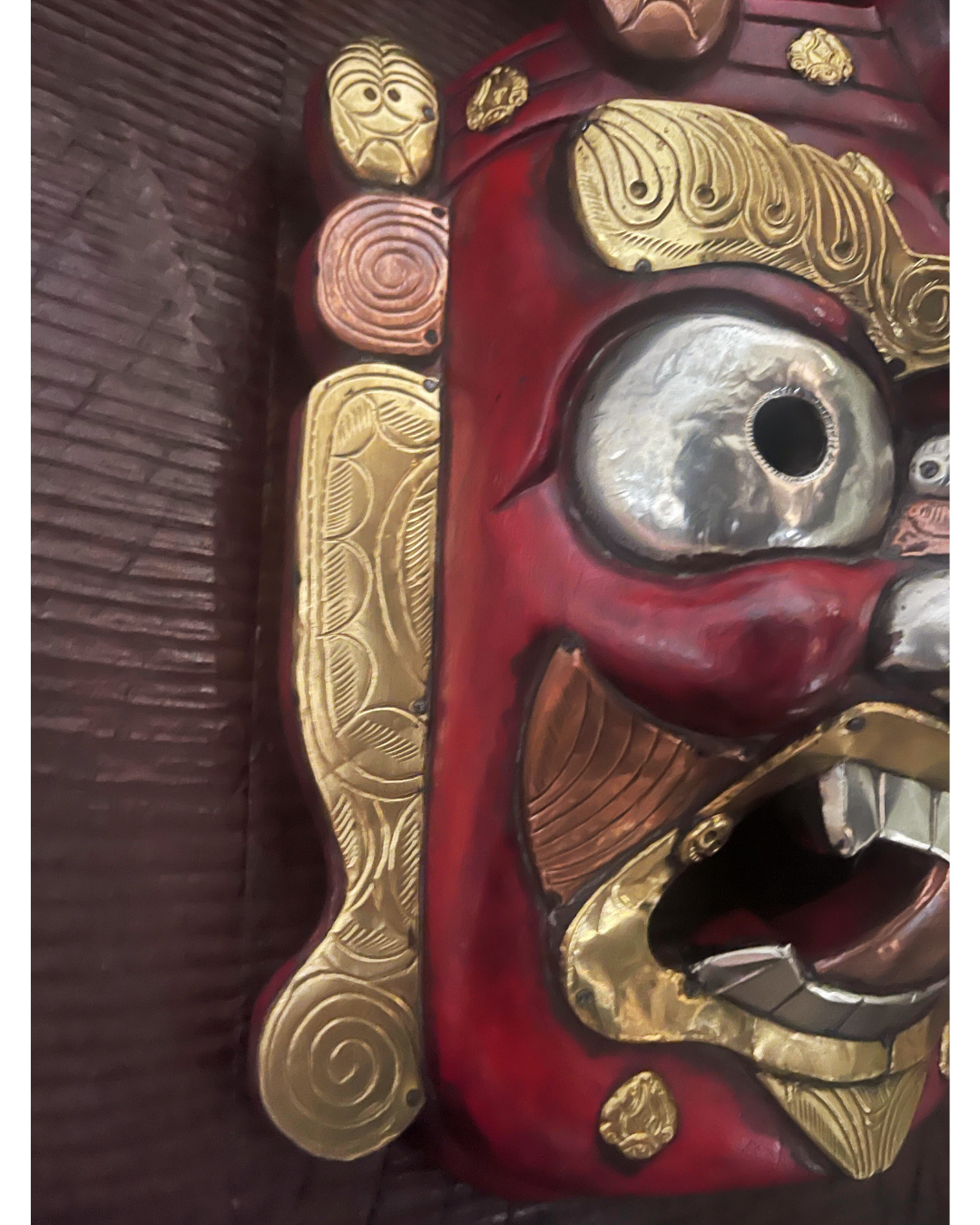 Red Mahākāla Handmade Wooden Mask