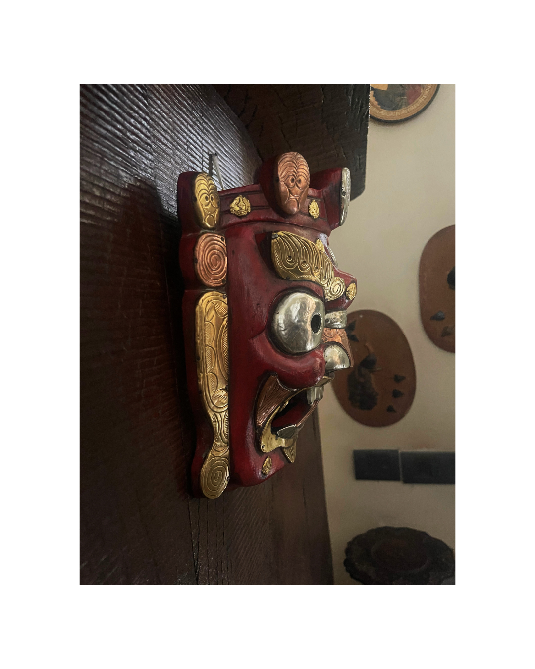 Red Mahākāla Handmade Wooden Mask