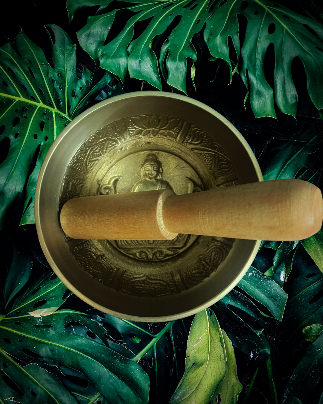 Singing Bowl - 5-metal Panchaloha Hand-hammered Engraved Bowl (4 inch) with Wooden Mallet