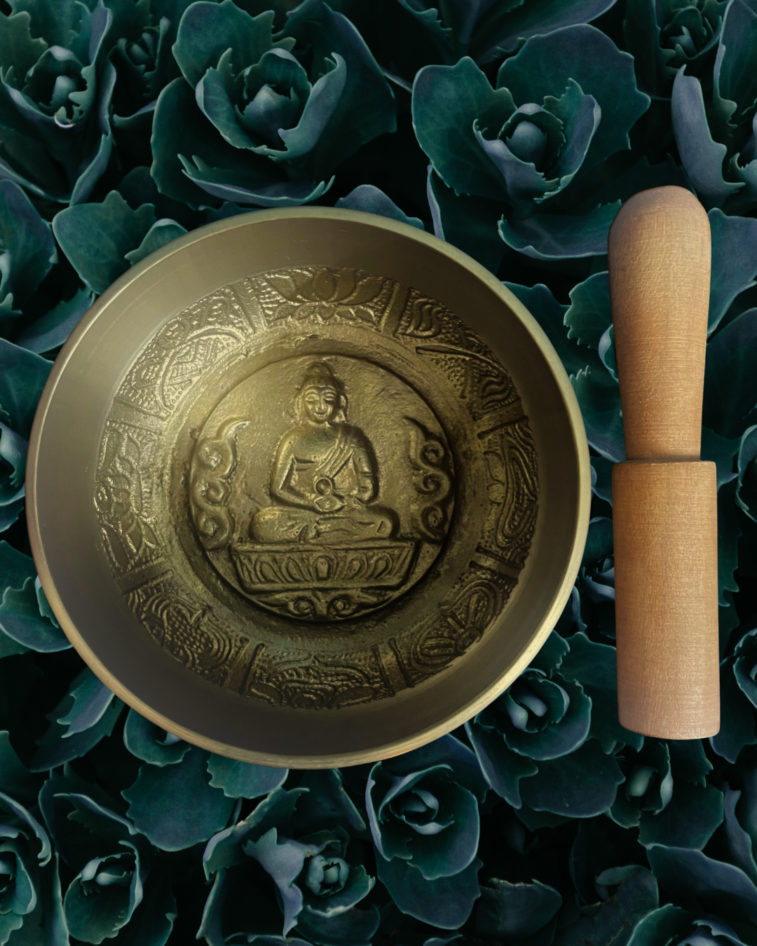 Singing Bowl - 5-metal Panchaloha Hand-hammered Engraved Bowl (4 inch) with Wooden Mallet