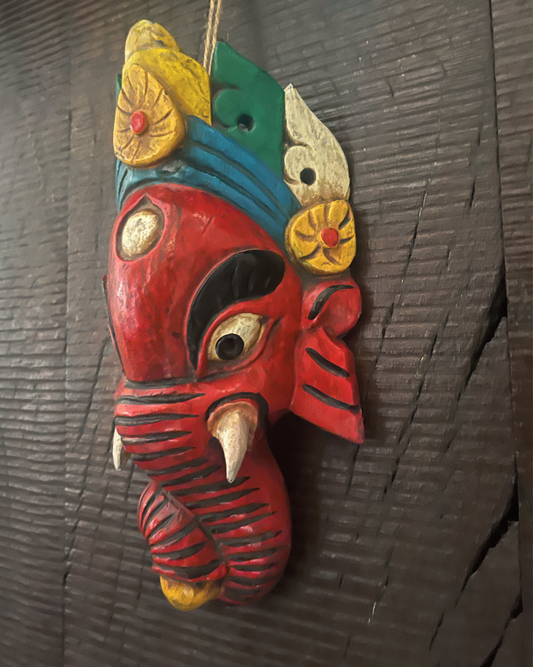 Red Ganesha Handmade Wooden Mask