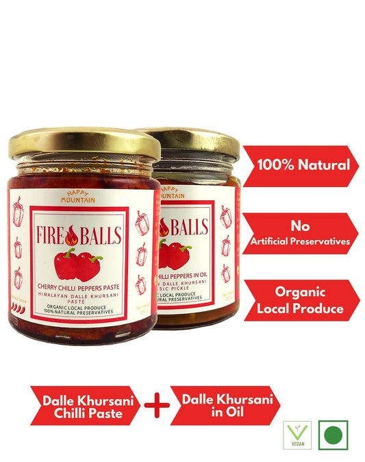 Happy Mountain™ - Fireballs™ - Cherry Chilli Peppers (Dalle Khursani) in Oil + Paste Twin Combo (x 2)