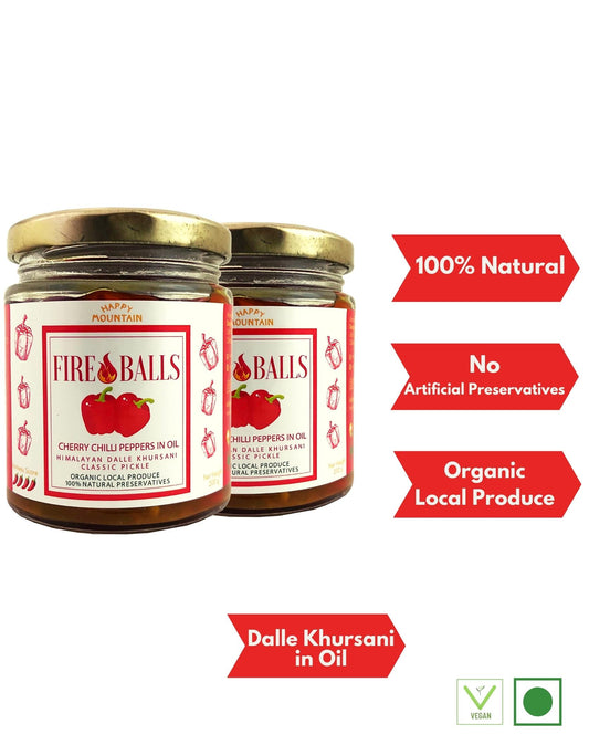 Happy Mountain™ - Fireballs™ - Cherry Chilli Peppers (Dalle Khursani) in Oil Twin Combo (x 2)