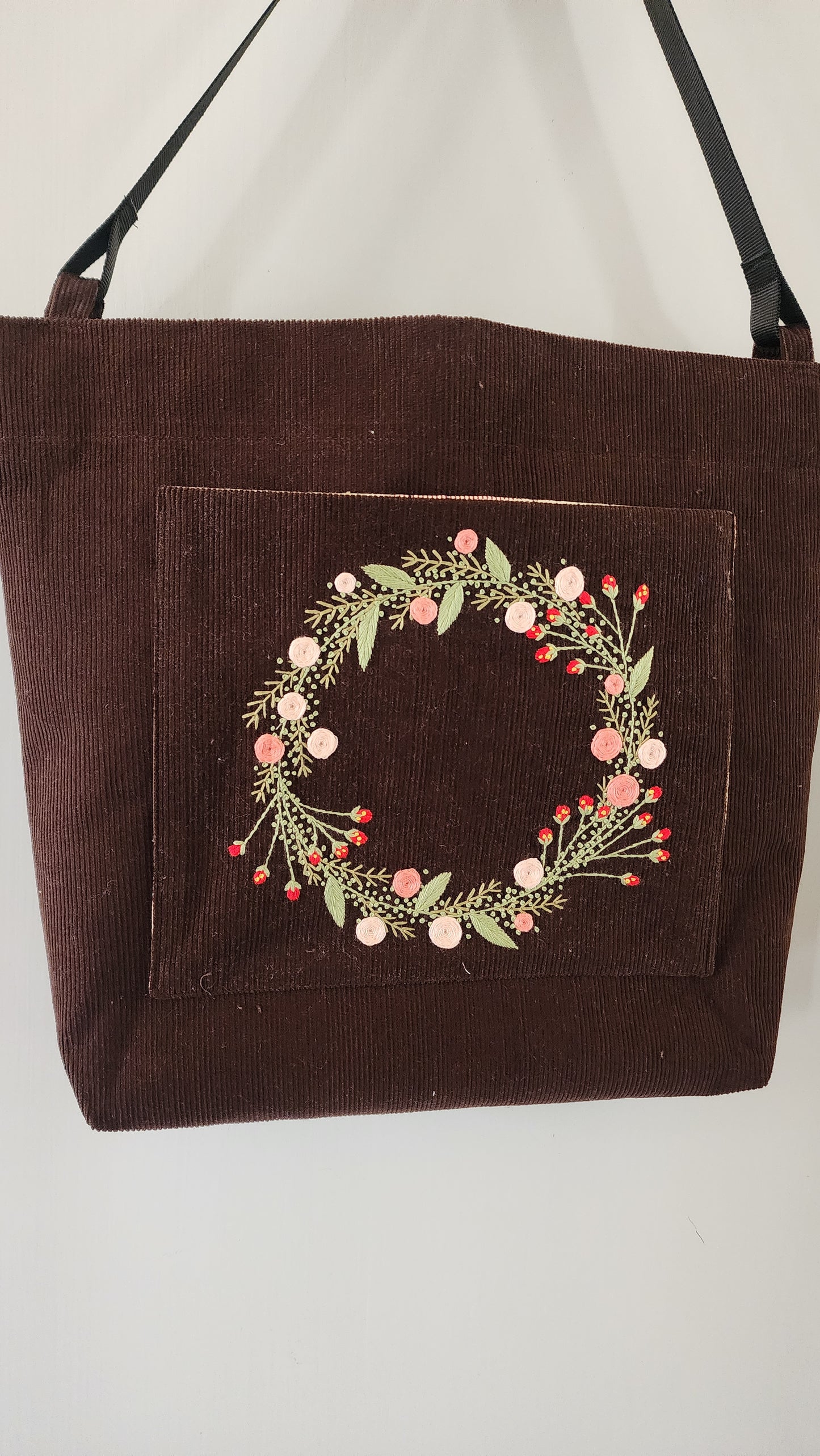 Ikali - Peach Floral Wreath - Hand-embroidered Tote