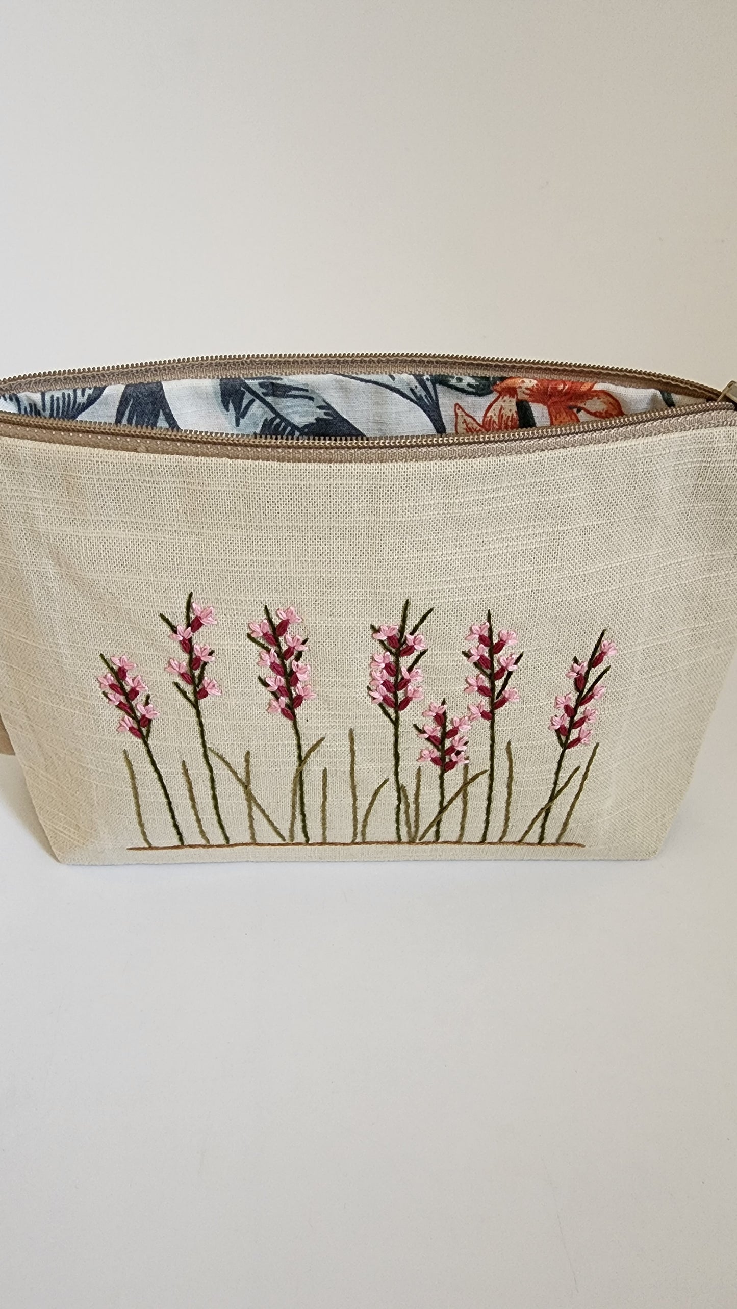 Ikali - Pink Buds - Hand-embroidered Utility Pouch