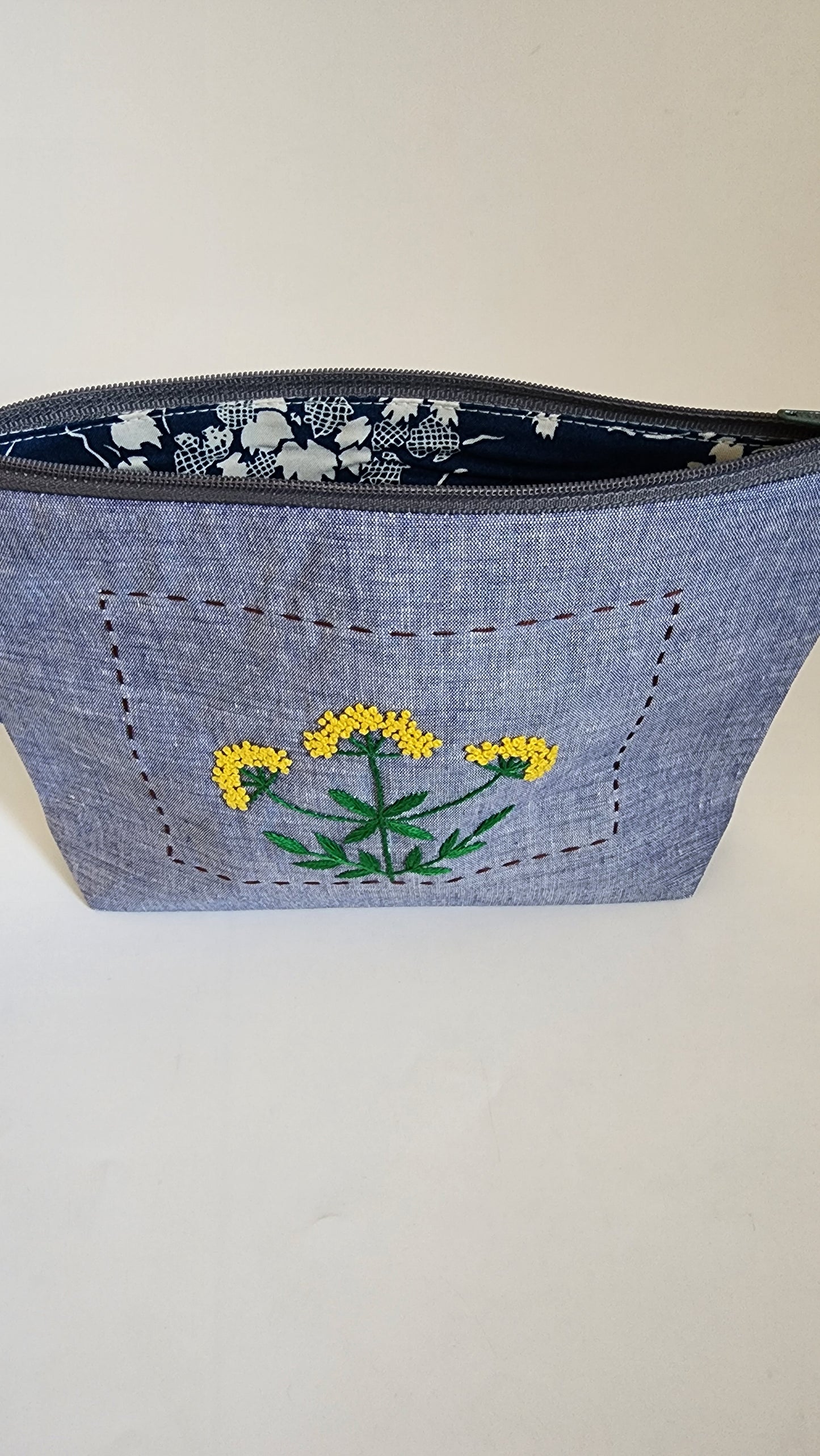 Ikali - Yellow Harrow - Hand-embroidered Utility Pouch