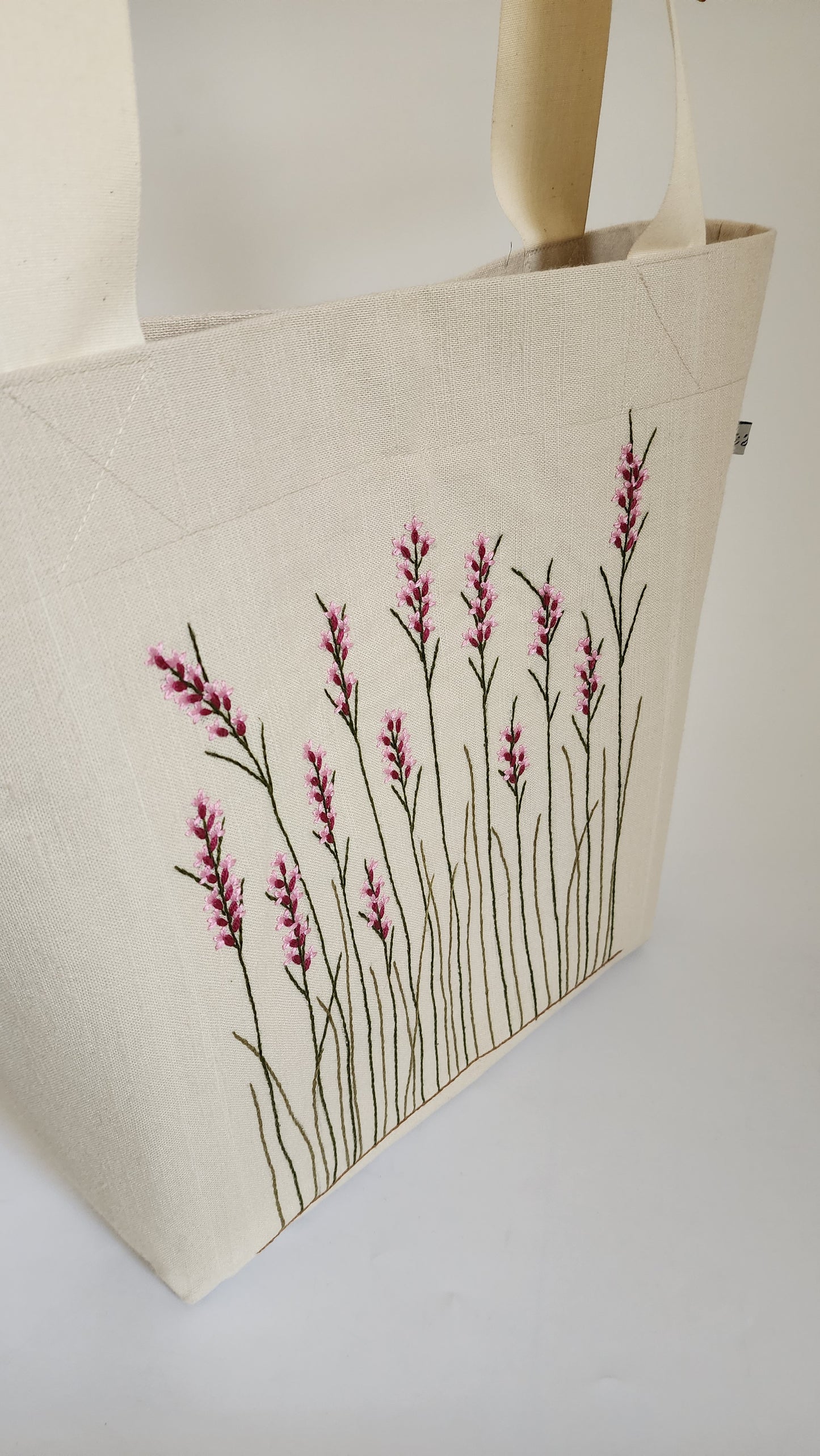 Ikali - Pink Willows - Hand-embroidered Tote