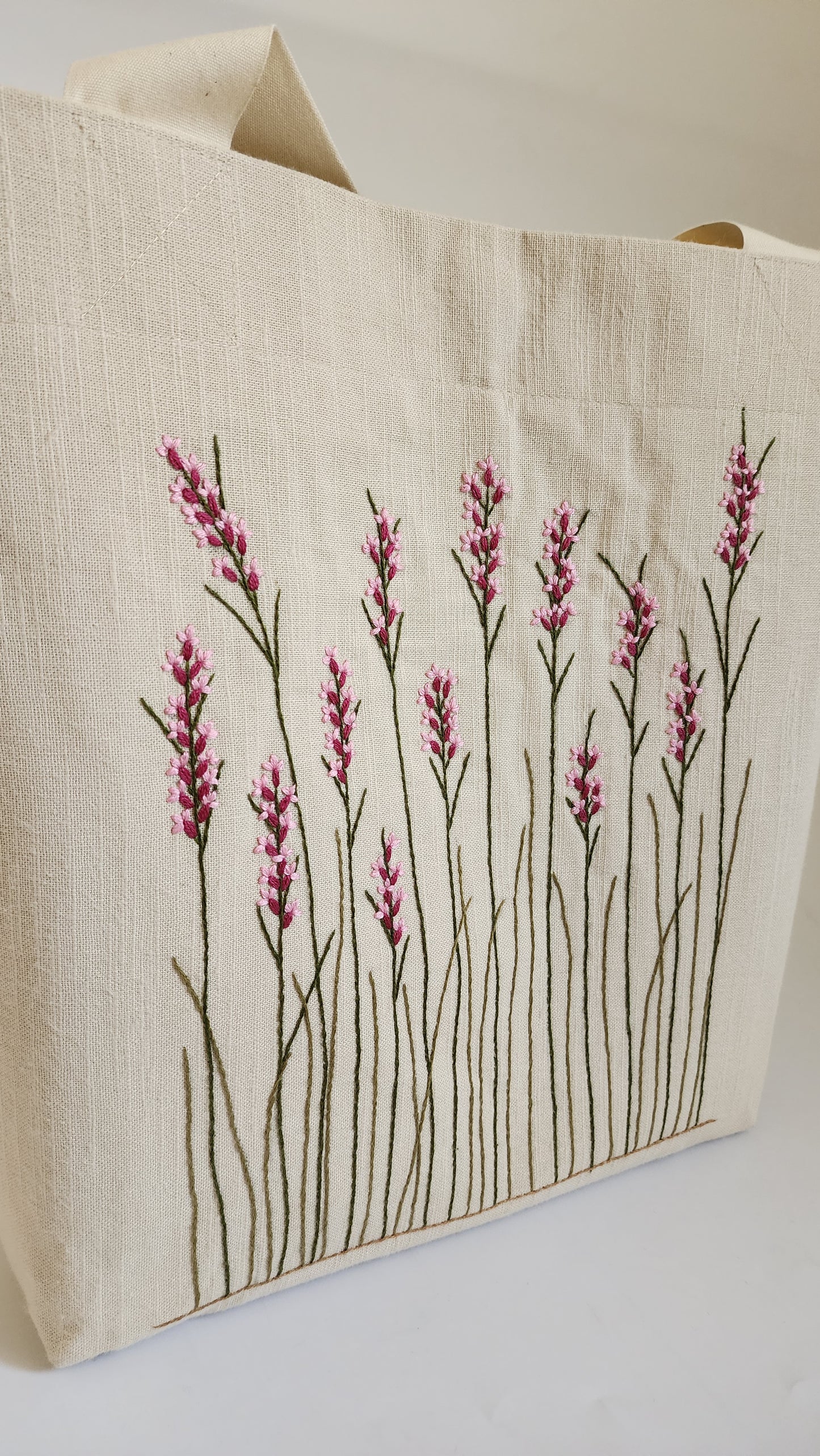 Ikali - Pink Willows - Hand-embroidered Tote