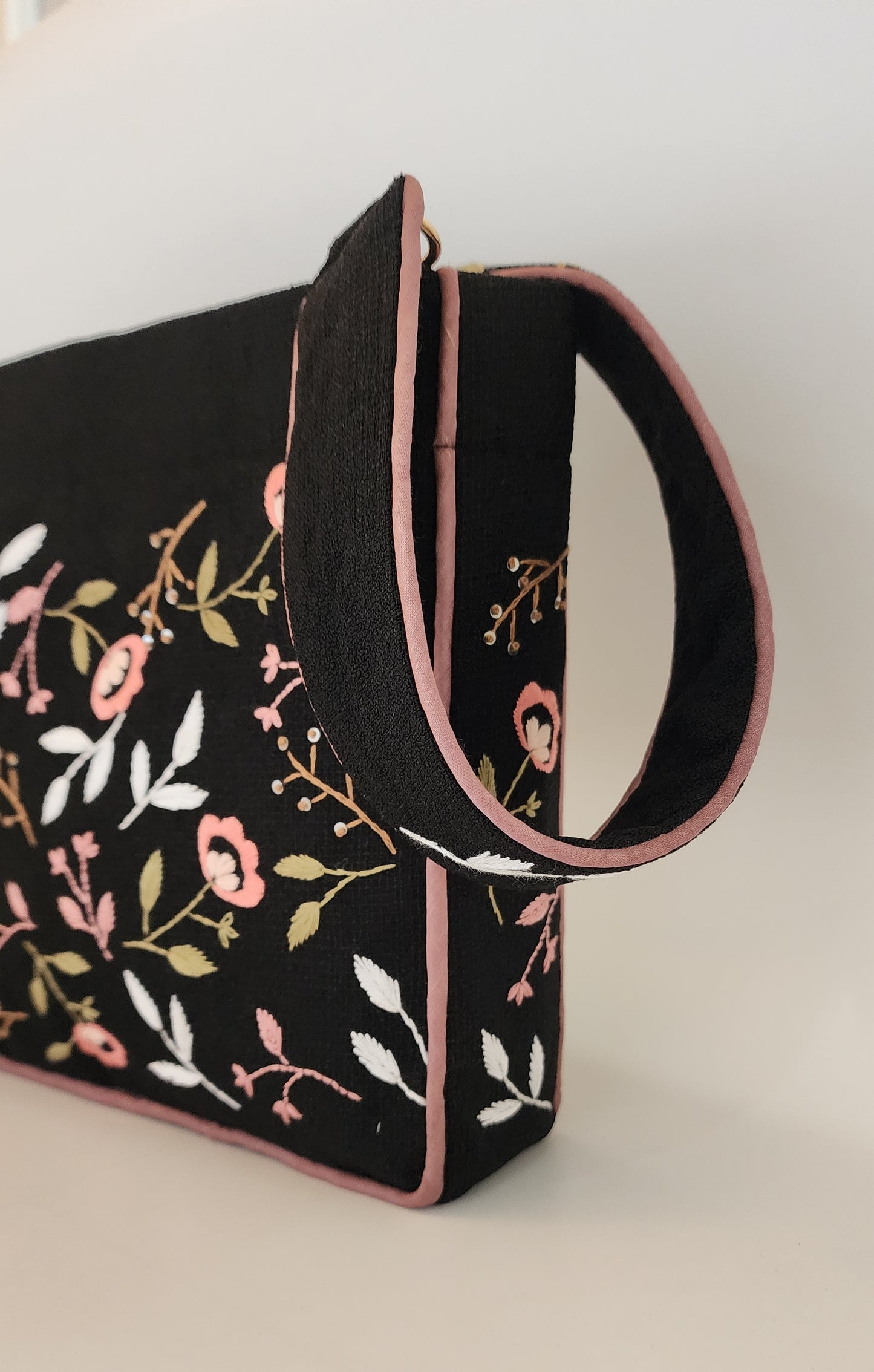 Peachy Pink - Hand-embroidered Kumstu bo Bag