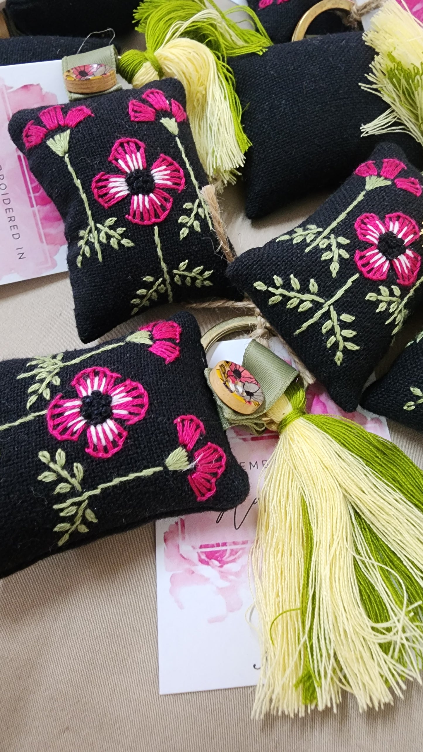 Pink Poppy - Hand-embroidered Keychain