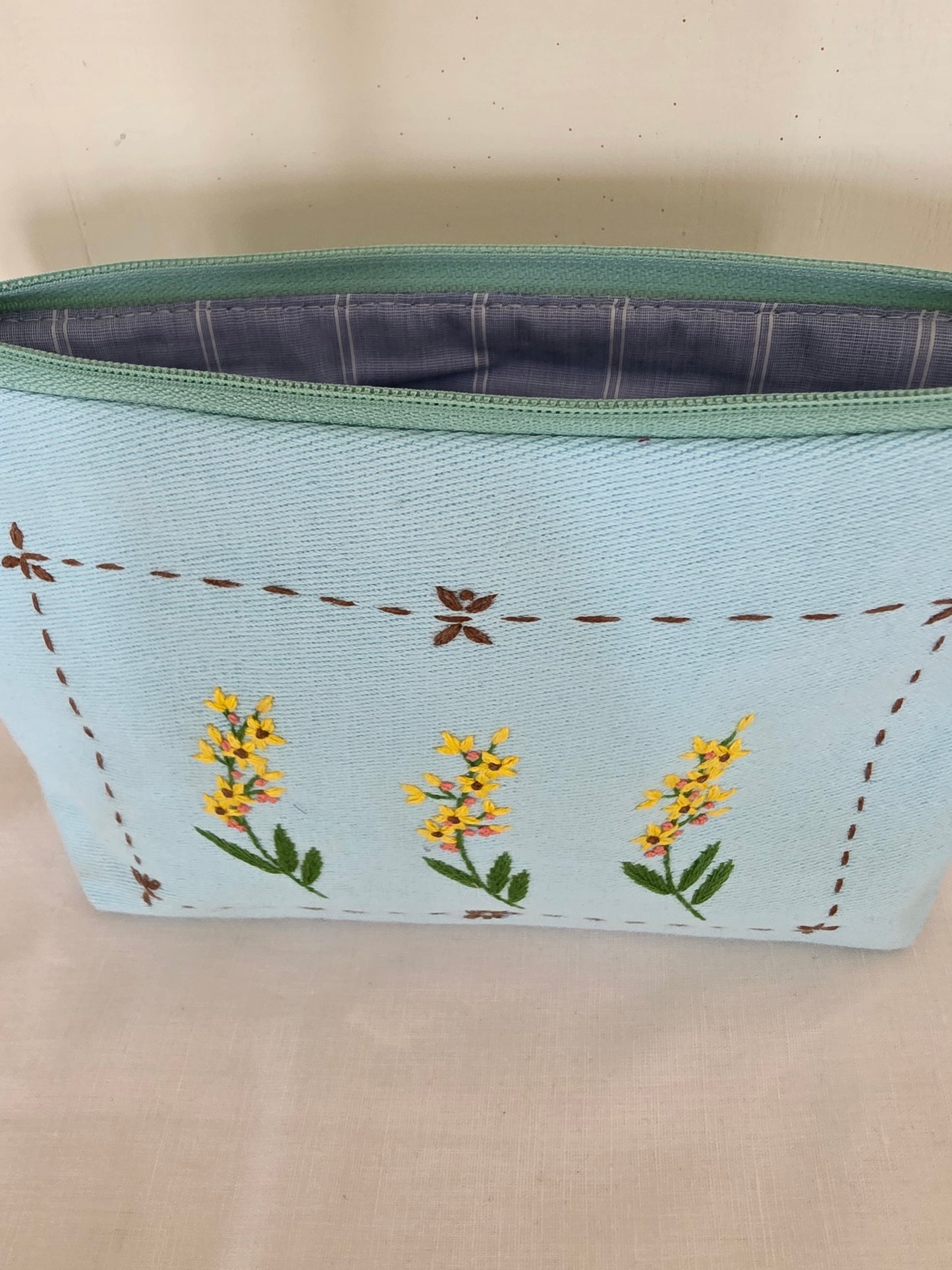 Ikali - Yellow Flower Frame - Hand-embroidered Utility Pouch