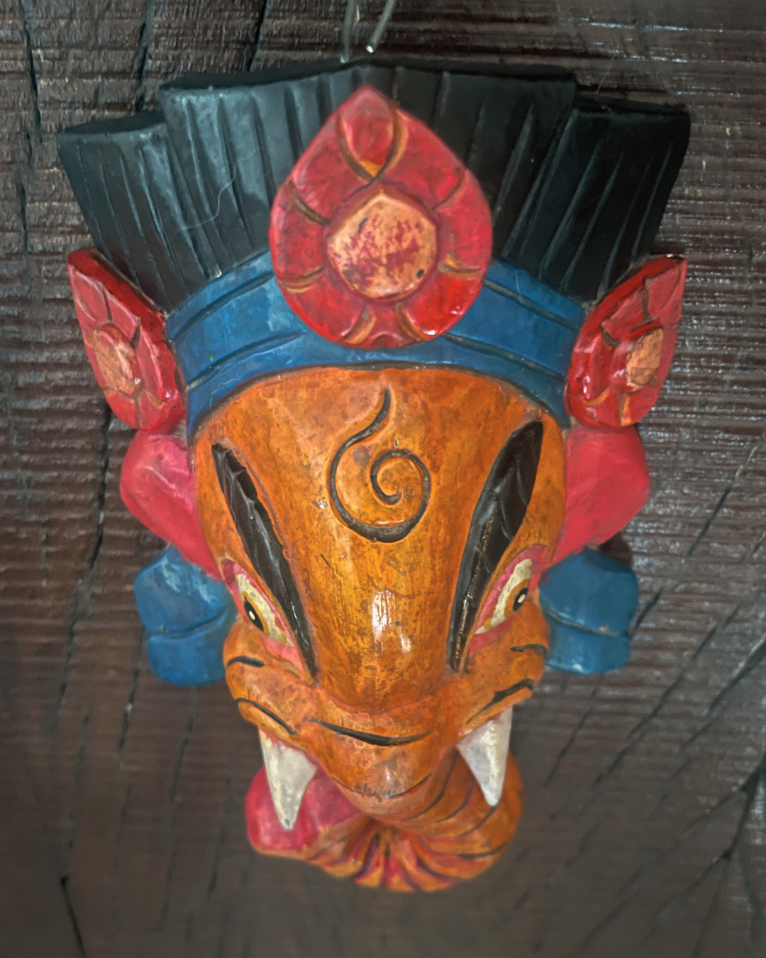 Earth-coloured Ganesha Handmade Wooden Mask