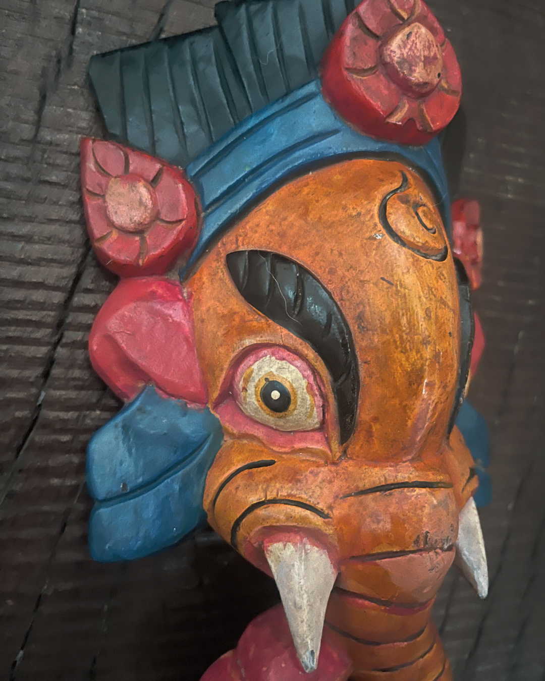 Earth-coloured Ganesha Handmade Wooden Mask