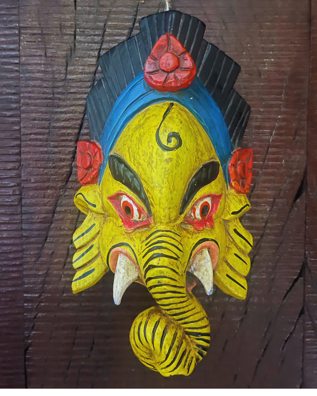 Yellow Ganesha Handmade Wooden Mask