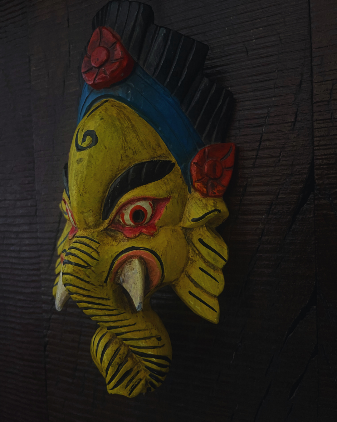 Yellow Ganesha Handmade Wooden Mask