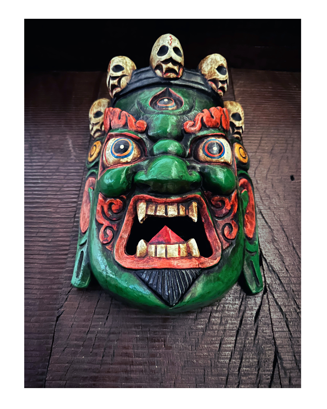 Green Mahākāla Handmade Wooden Mask