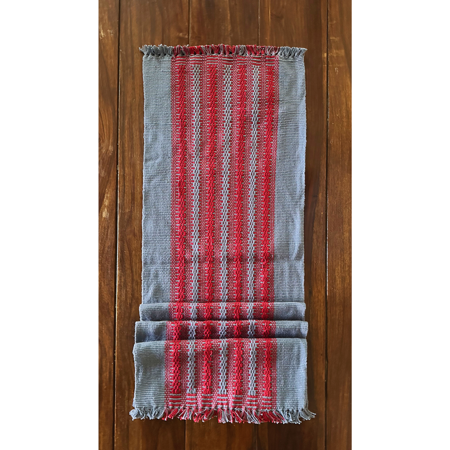 Loin Loom Handwoven Table Set: Runner & 6 Table Mats in Grey & Maroon Red