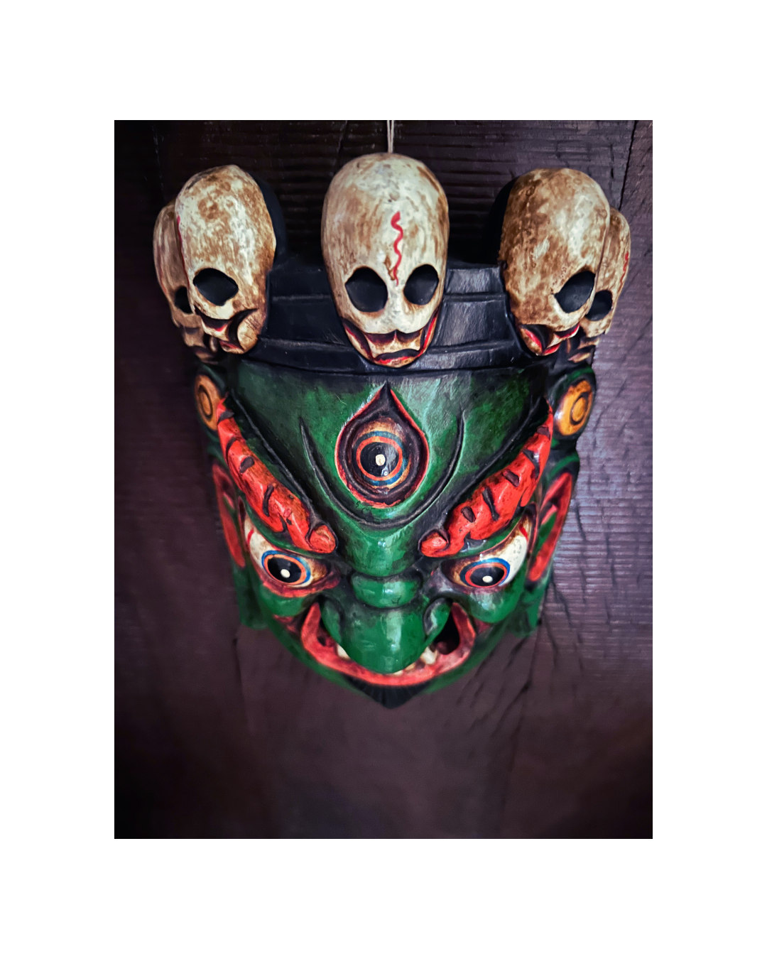 Green Mahākāla Handmade Wooden Mask