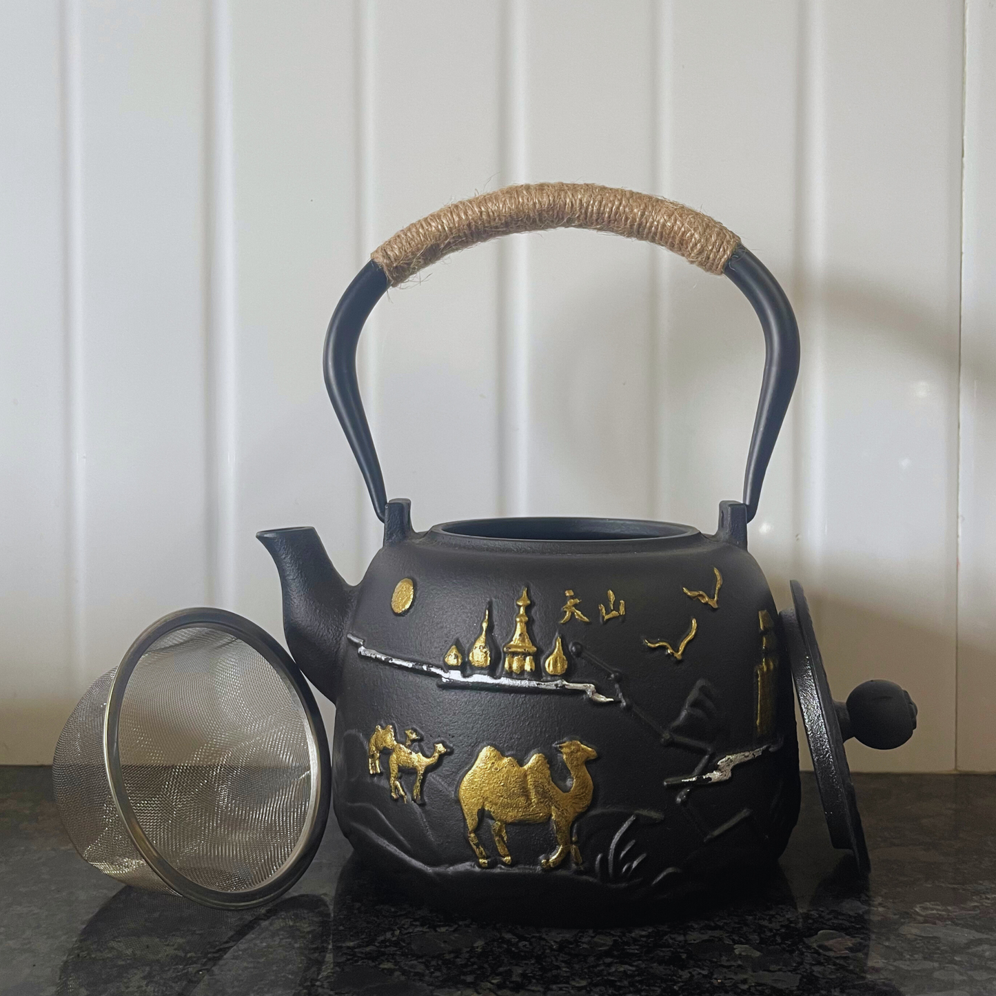 Cast-Iron Hobnail TeaPot - Traditional Japanese Tetsubin (Tetsu-Kyusu) Long Journey Black TeaPot 1200ml
