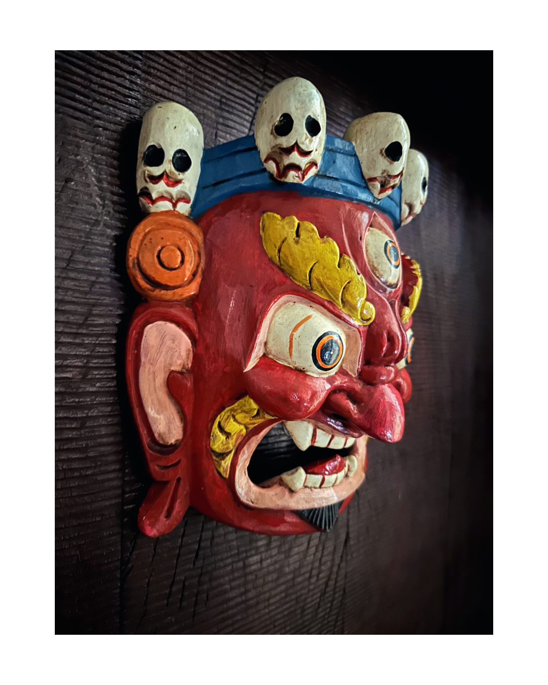 Red Mahākāla Handmade Wooden Mask