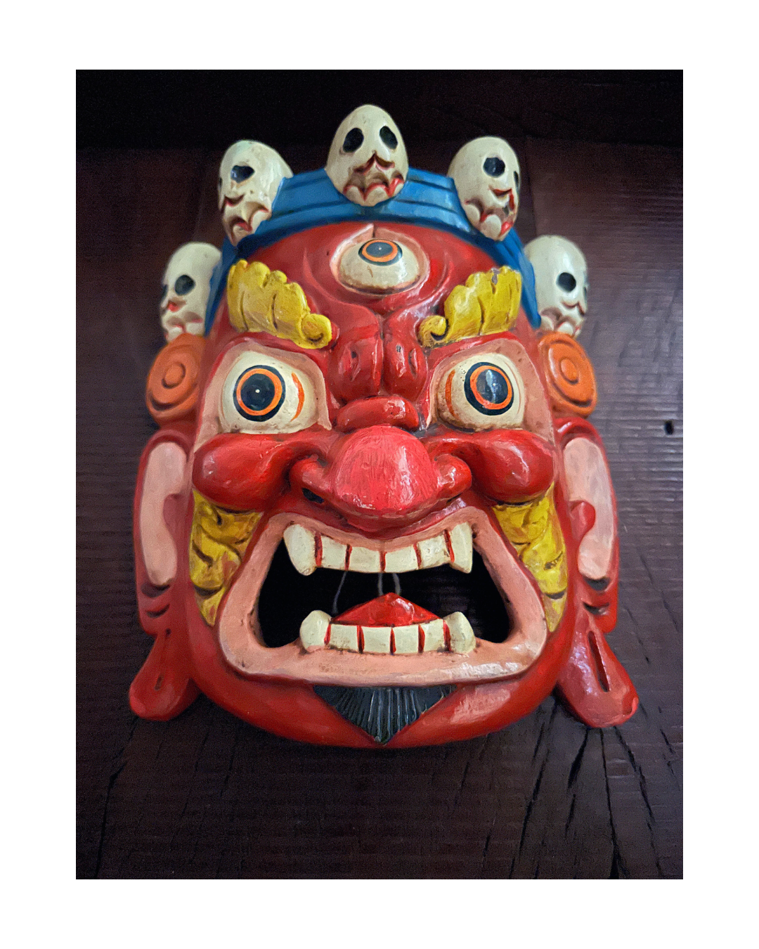 Red Mahākāla Handmade Wooden Mask
