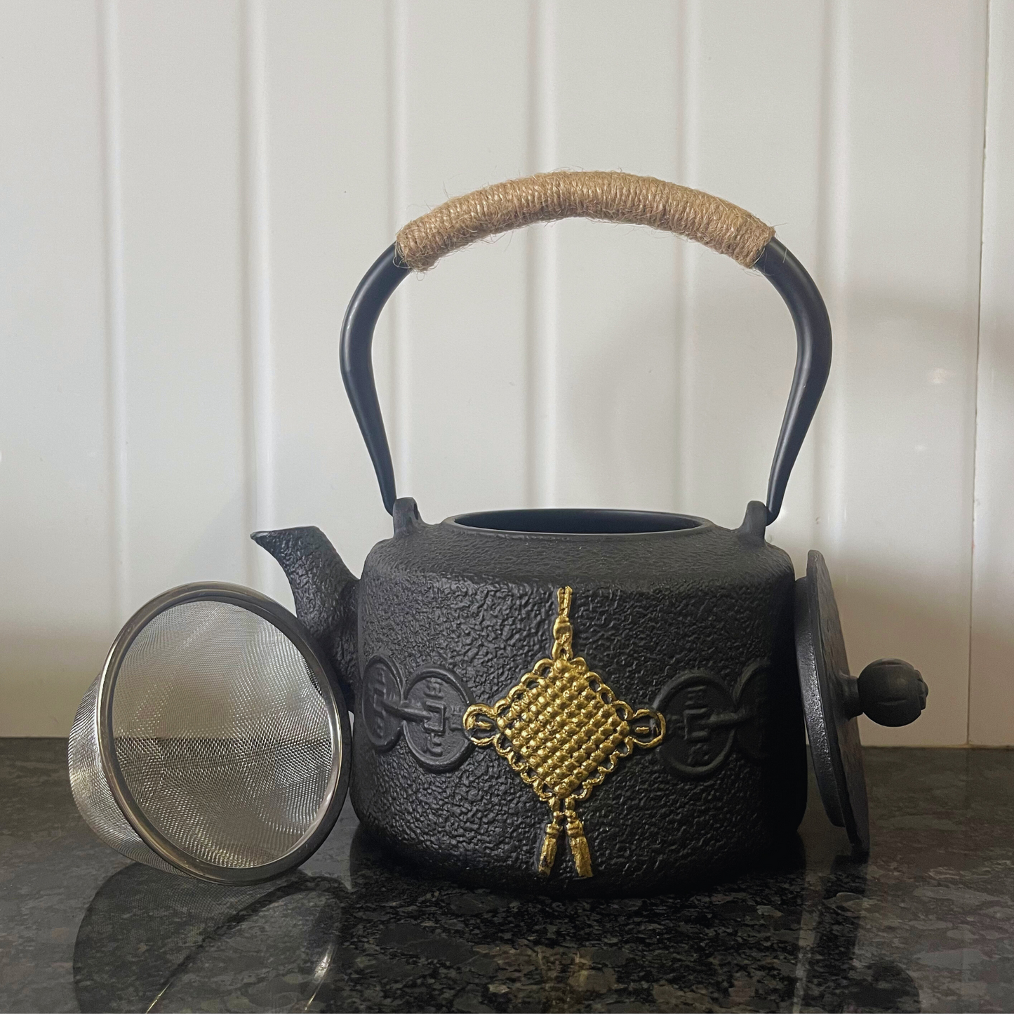 Cast-Iron Hobnail TeaPot - Traditional Japanese Tetsubin (Tetsu-Kyusu) Good Fortune Black TeaPot 1200ml