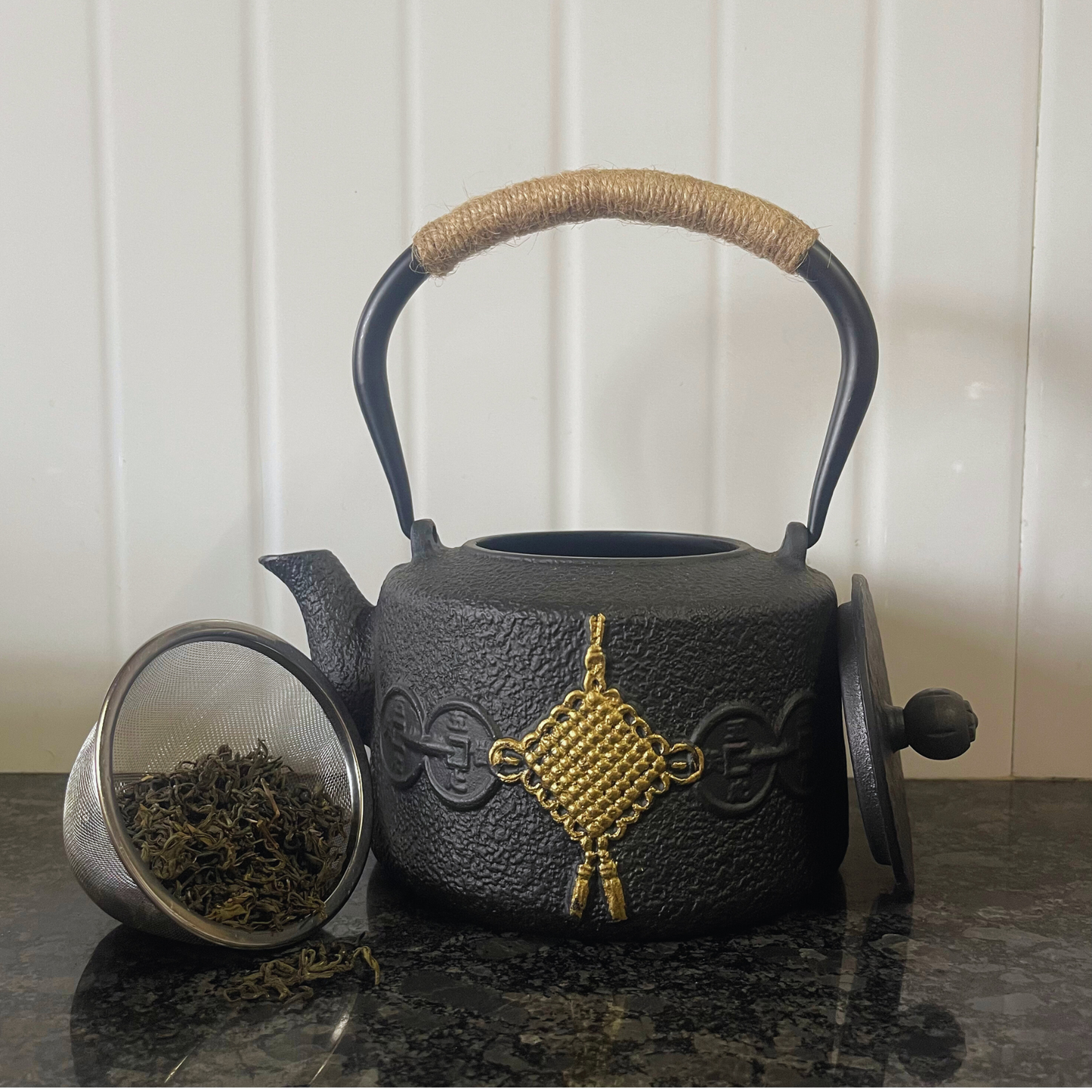 Cast-Iron Hobnail TeaPot - Traditional Japanese Tetsubin (Tetsu-Kyusu) Good Fortune Black TeaPot 1200ml