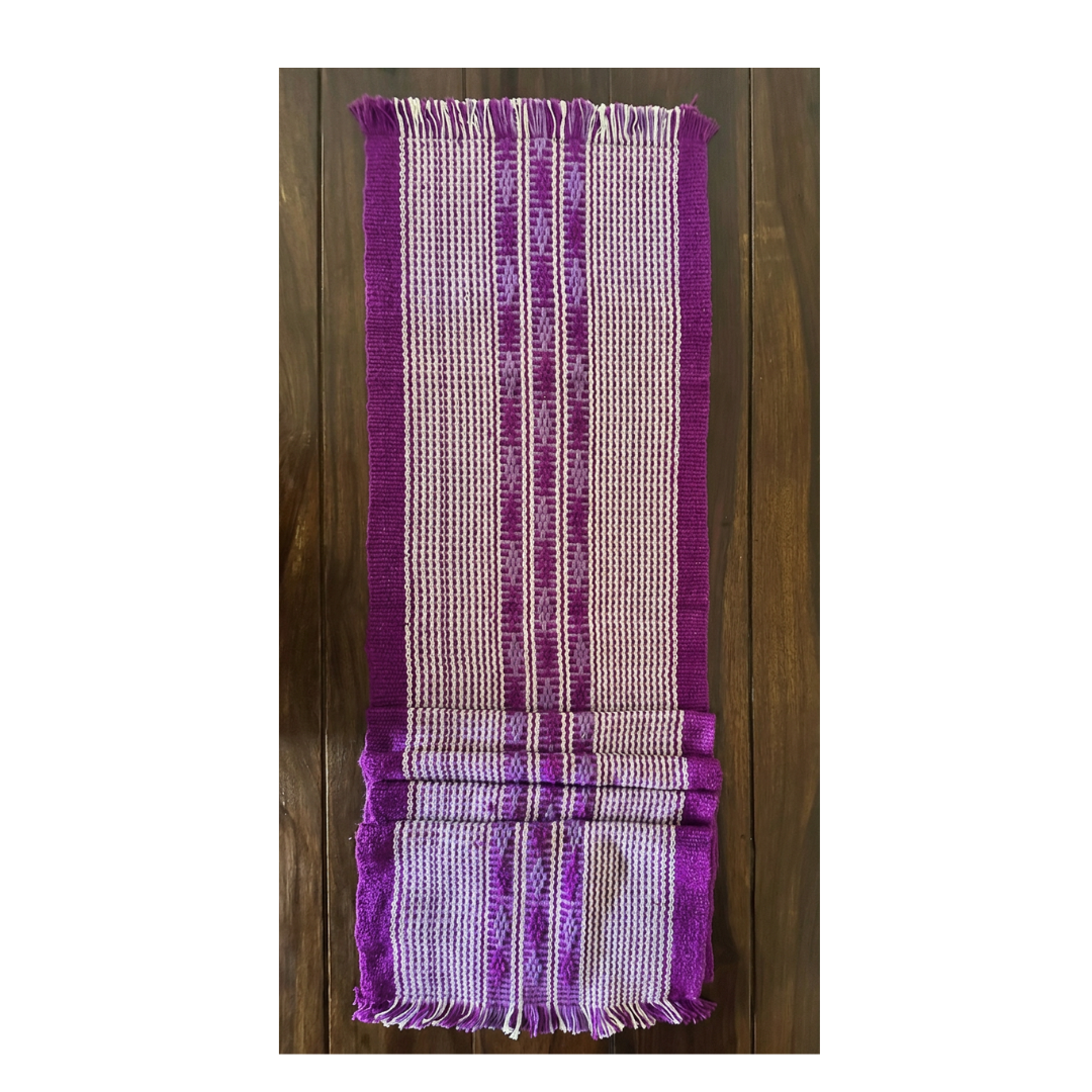 Loin Loom Handwoven Table Runner in Fuchsia & White