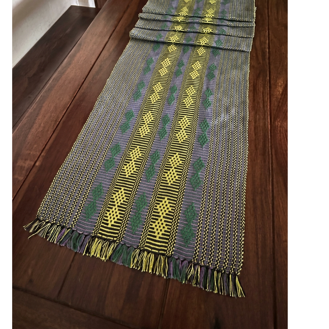 Loin Loom Handwoven Table Runner in Green & Lime Yellow
