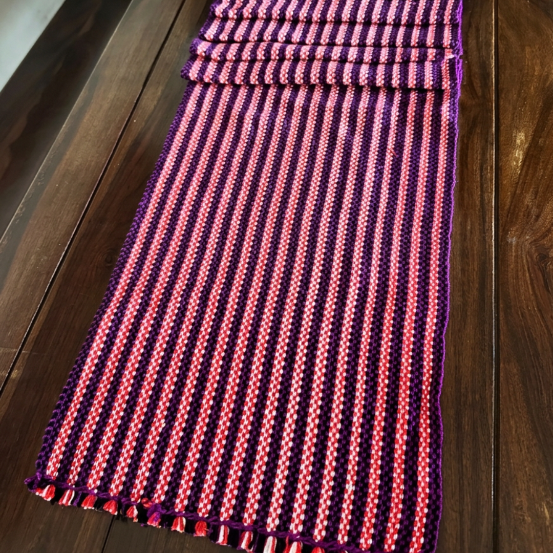 Loin Loom Handwoven Table Runner in Pink & Purple