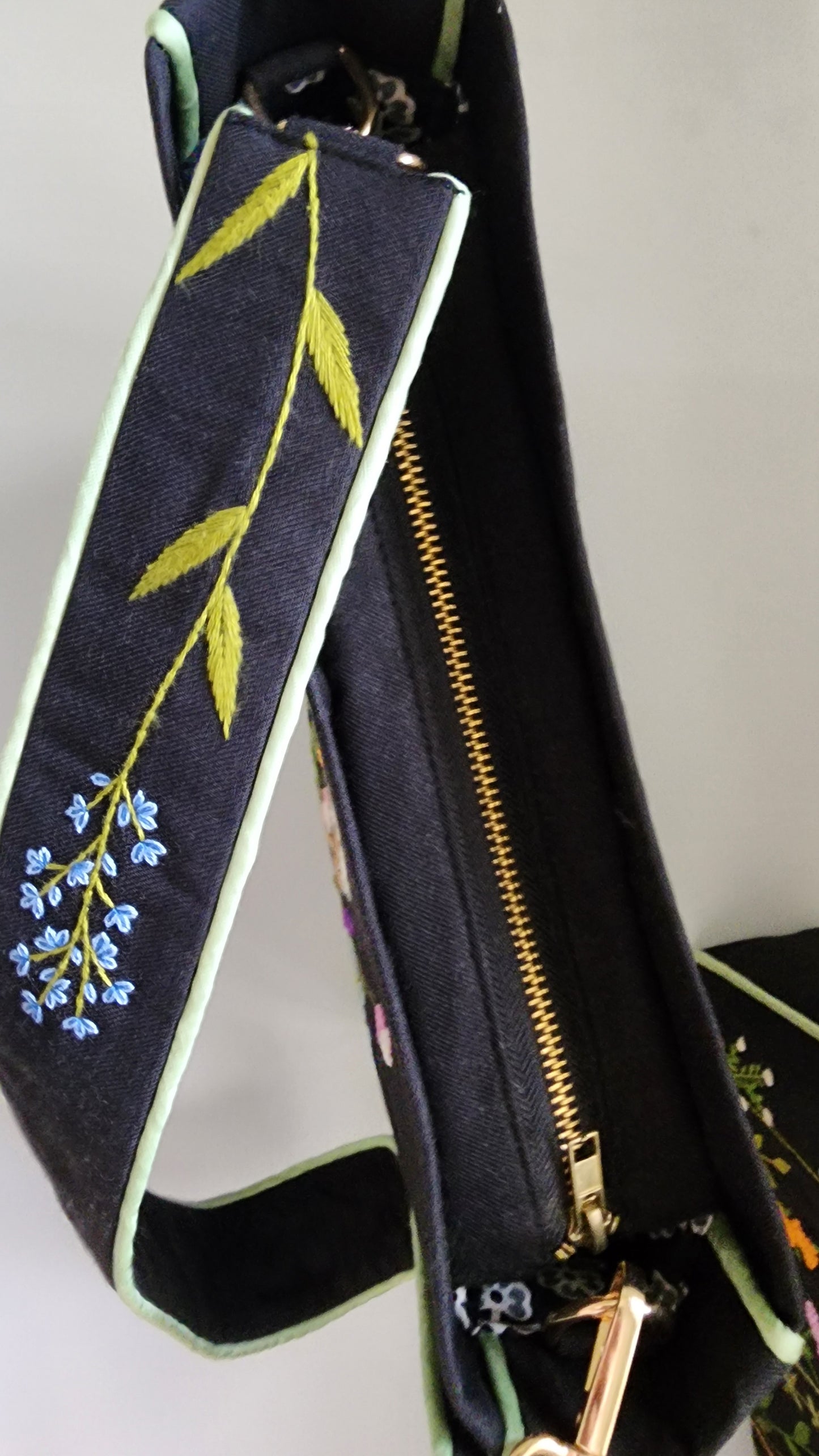 Floral Garden - Hand-embroidered Kumstu bo Bag (Black)