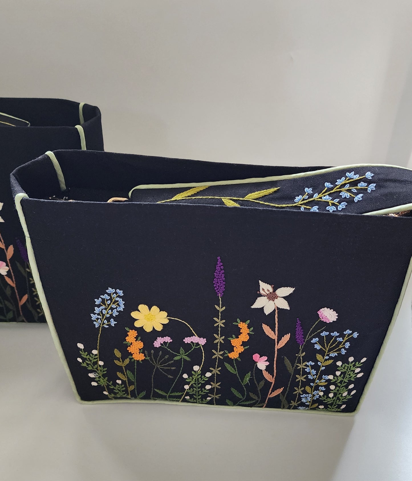 Floral Garden - Hand-embroidered Kumstu bo Bag (Black)