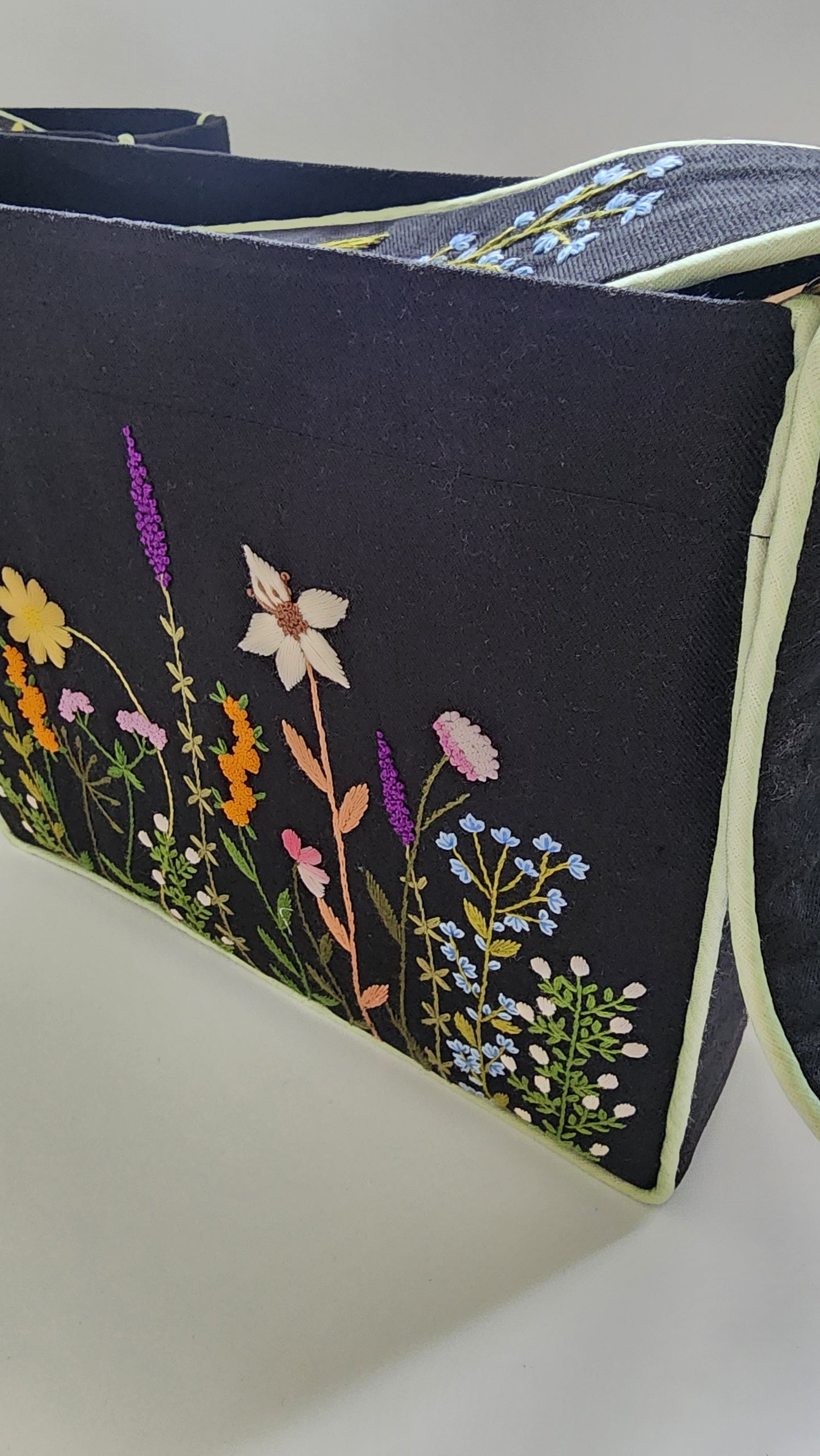 Floral Garden - Hand-embroidered Kumstu bo Bag (Black)
