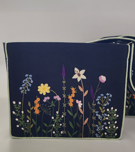 Floral Garden - Hand-embroidered Kumstu bo Bag (Black)