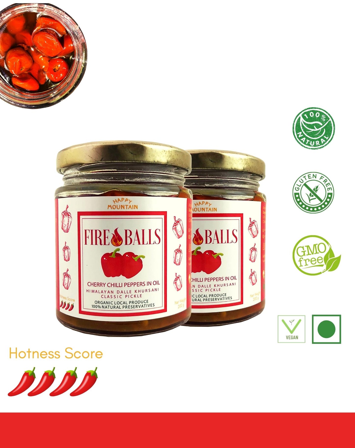 Happy Mountain™ - Fireballs™ - Cherry Chilli Peppers (Dalle Khursani) in Oil Twin Combo (x 2)