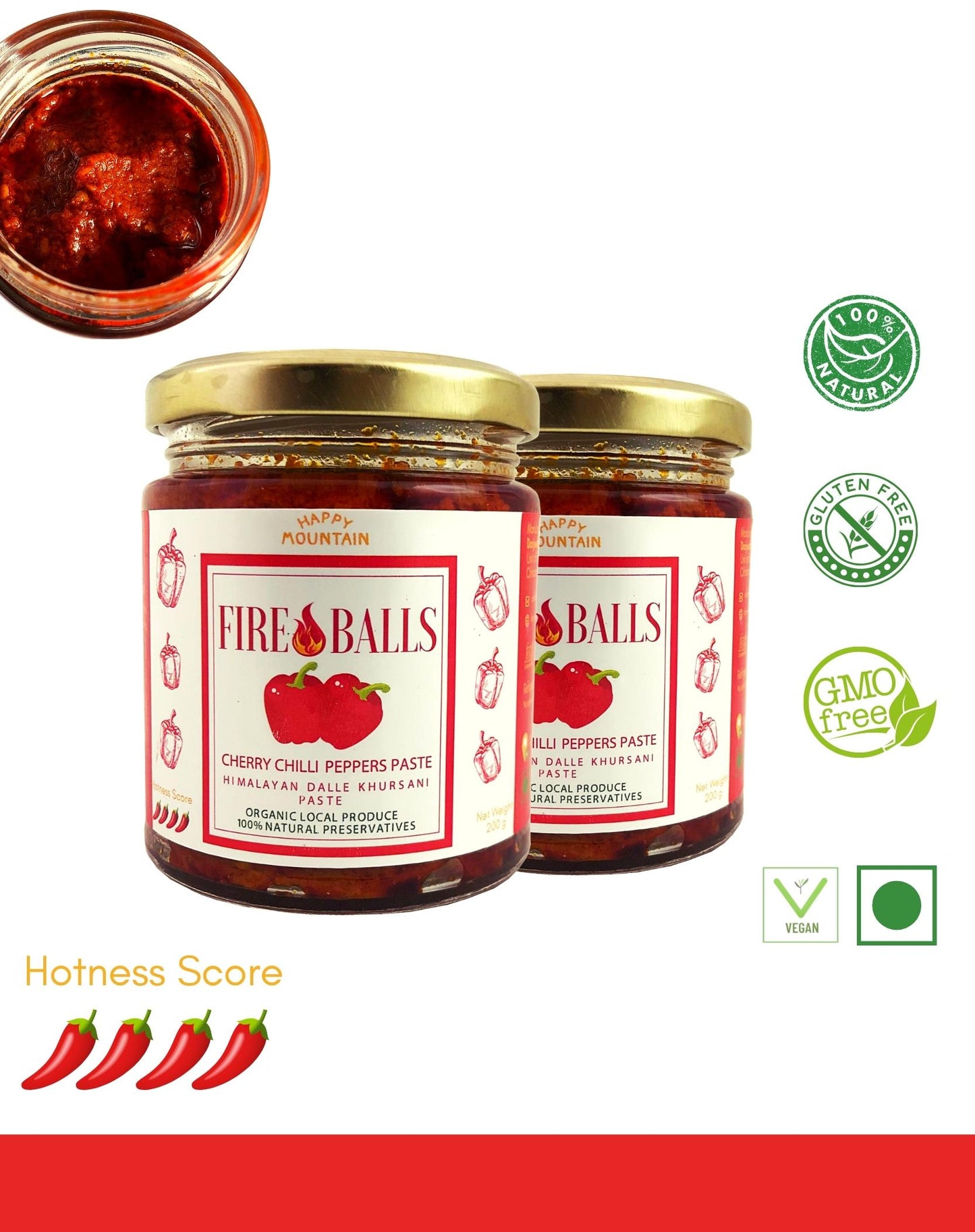 Happy Mountain™ - Fireballs™ - Cherry Chilli Peppers (Dalle Khursani) Paste Twin Combo (x 2)