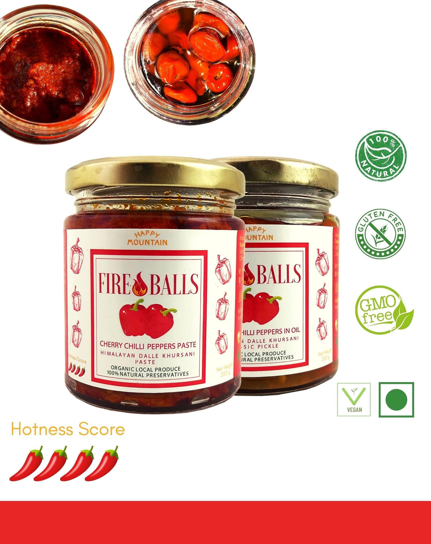 Happy Mountain™ - Fireballs™ - Cherry Chilli Peppers (Dalle Khursani) in Oil + Paste Twin Combo (x 2)