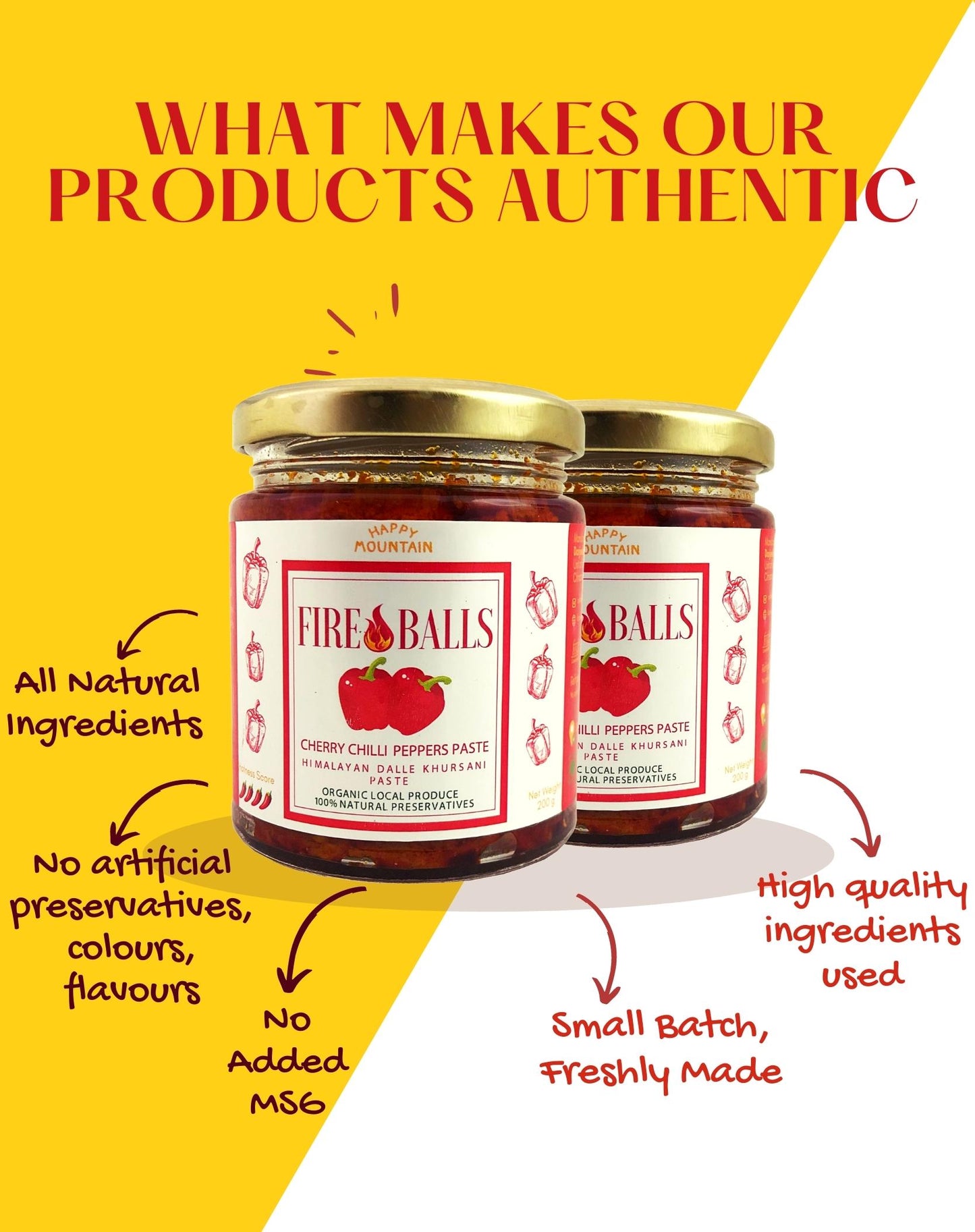 Happy Mountain™ - Fireballs™ - Cherry Chilli Peppers (Dalle Khursani) Paste Twin Combo (x 2)