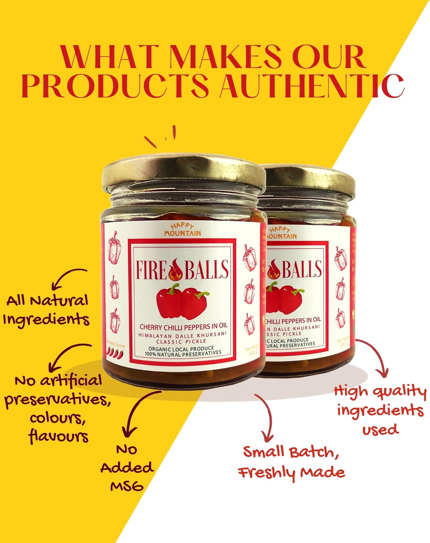 Happy Mountain™ - Fireballs™ - Cherry Chilli Peppers (Dalle Khursani) in Oil Twin Combo (x 2)