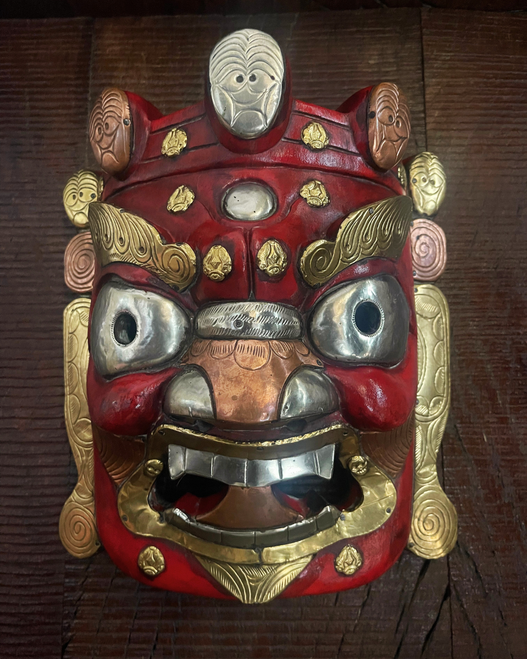 Red Mahākāla Handmade Wooden Mask