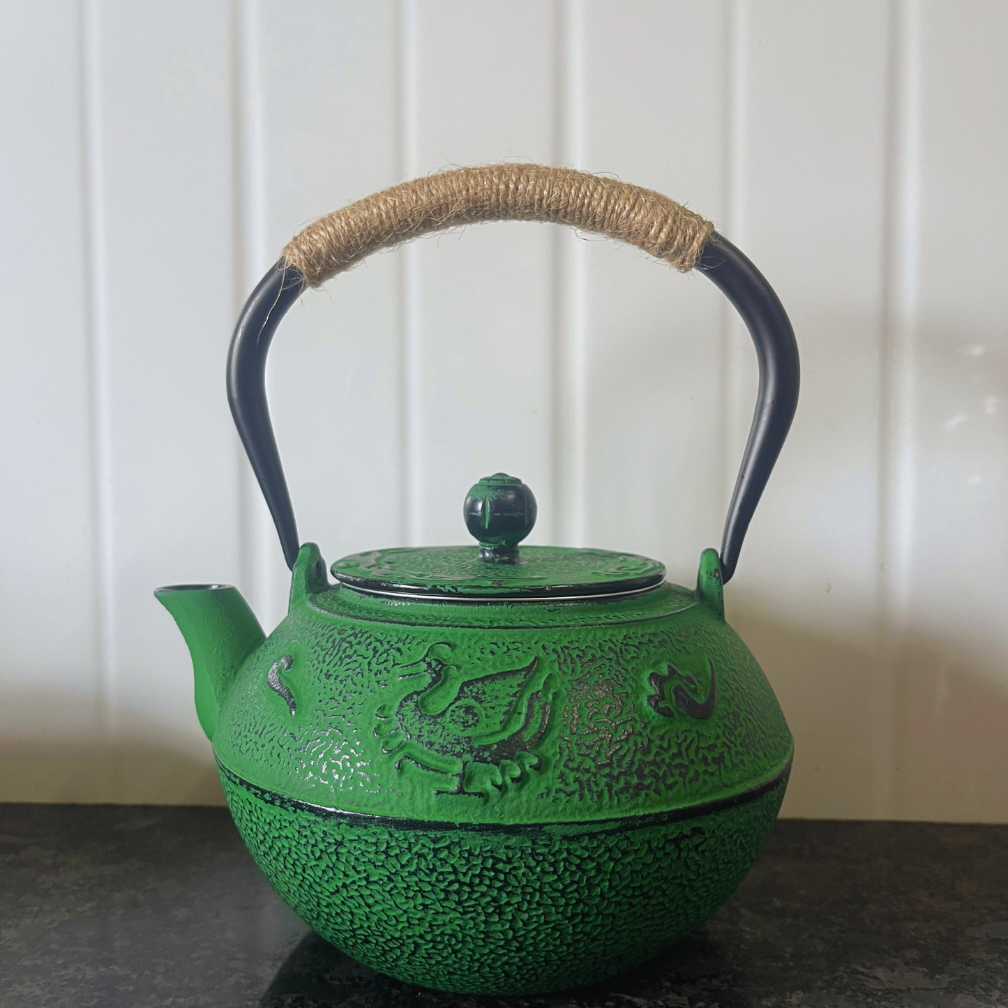 Cast-Iron Hobnail TeaPot - Traditional Japanese Tetsubin (Tetsu-Kyusu) Jade Green Dragon TeaPot 1200ml