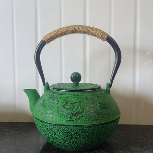 Cast-Iron Hobnail TeaPot - Traditional Japanese Tetsubin (Tetsu-Kyusu) Jade Green Dragon TeaPot 1200ml