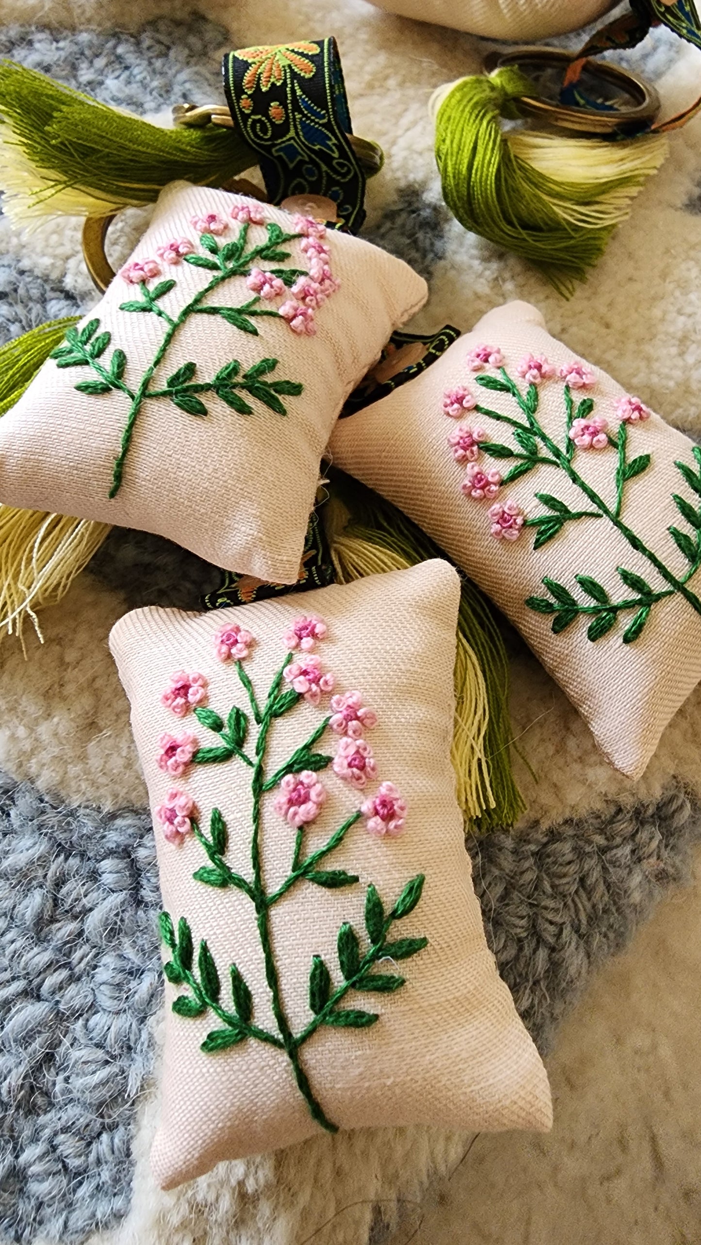 Ikali - Floral Pink Buds - Hand-embroidered Keychain